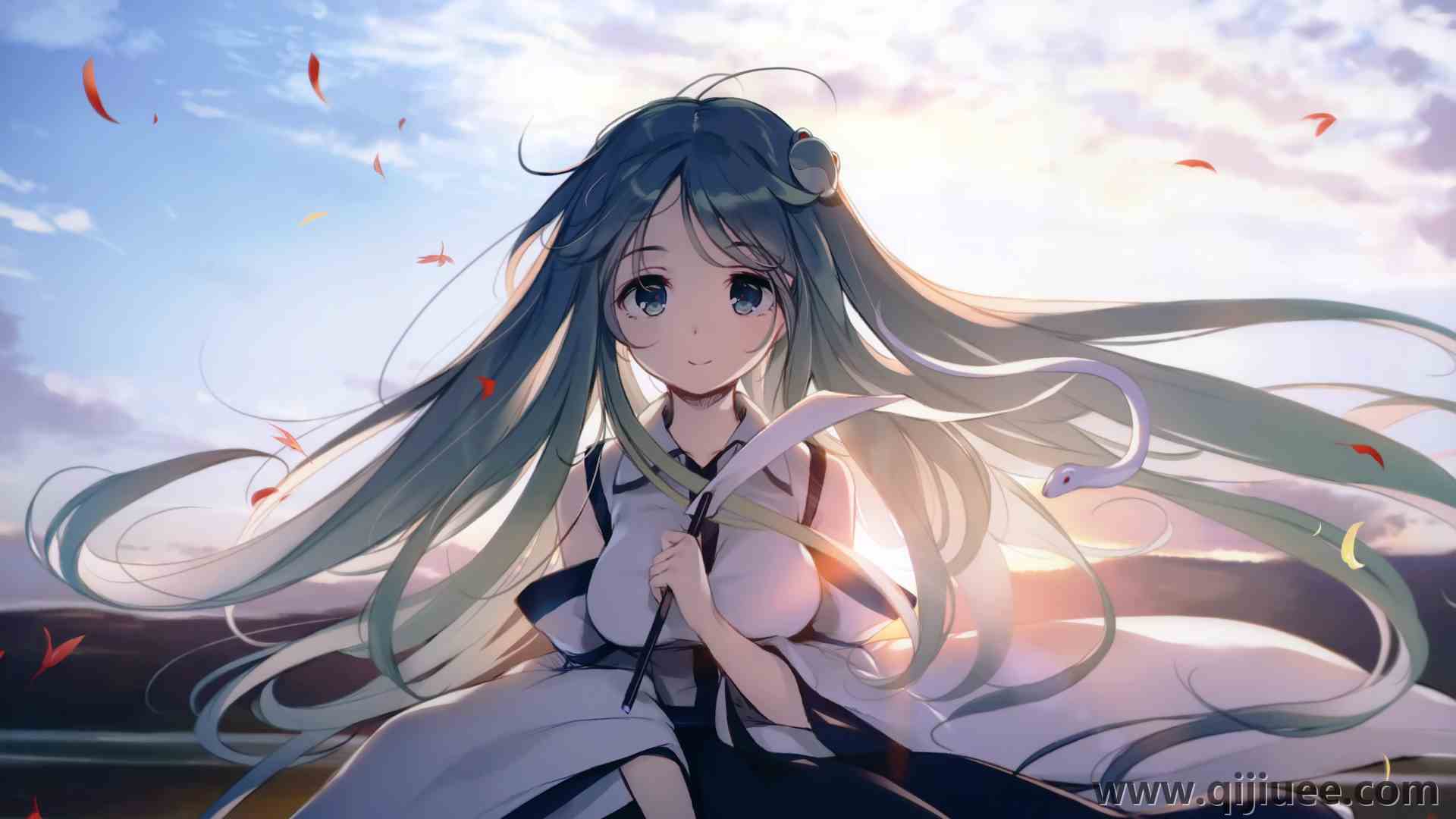 蓝头发 长发 蓝眼睛 奇幻女孩 动漫 动漫女孩 连衣裙 天空 奇幻艺术 土豆  电脑壁纸 4K壁纸4887 x 3360/11.2 MB-柒染云阁