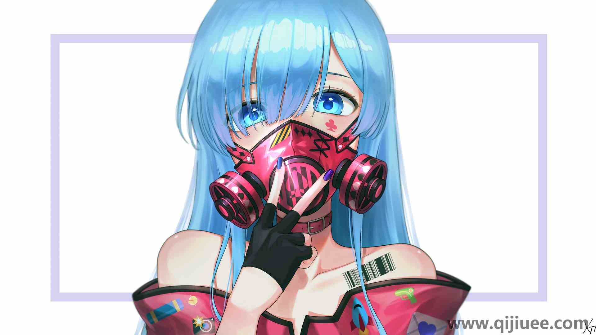 蓝色头发 蓝色眼睛 长发 动漫 动漫女孩 面具  电脑壁纸 4K壁纸4000 x 2182/0.84 MB-柒染云阁