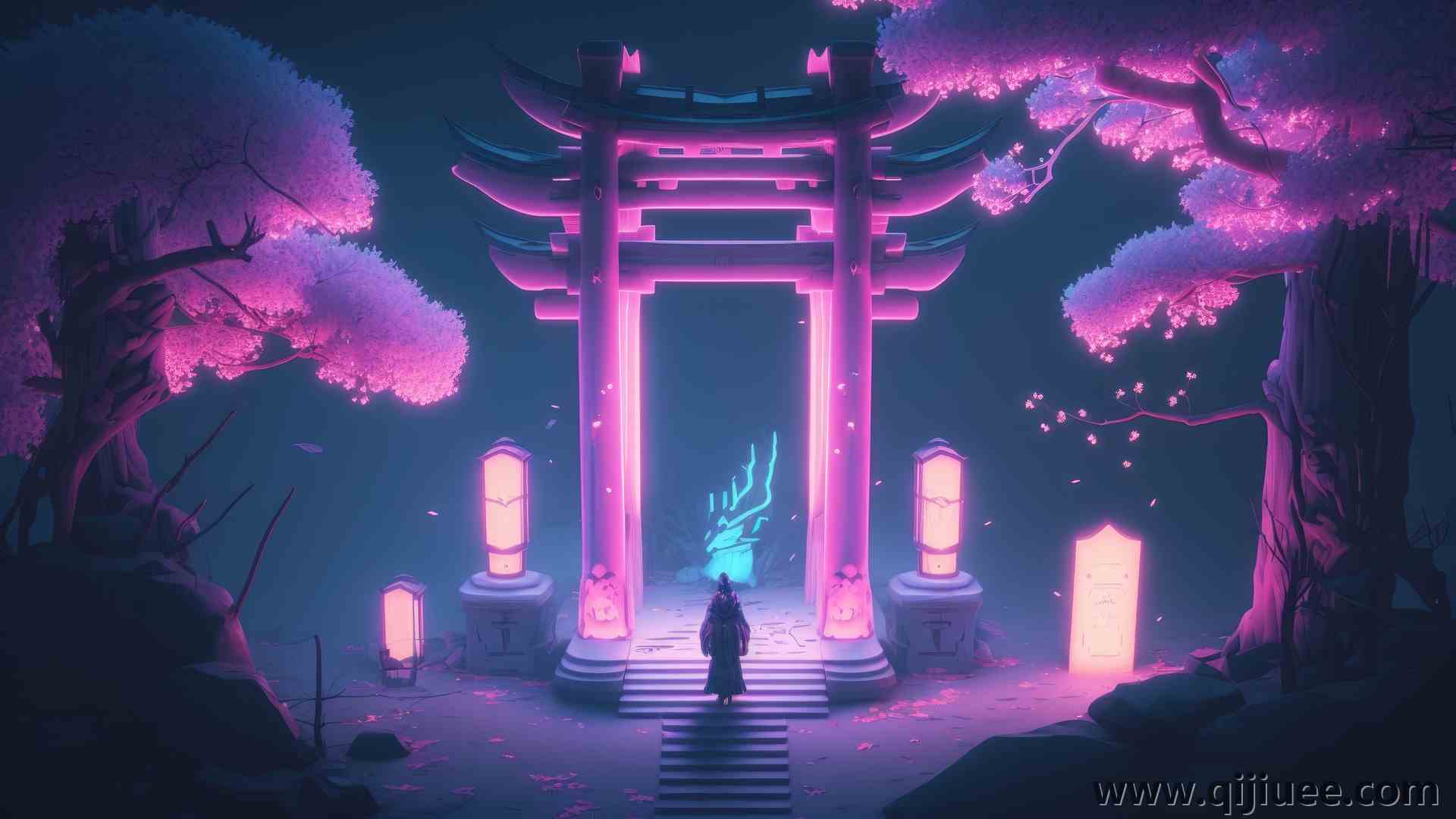 霓虹灯 粉色 鸟取 花瓣 楼梯 3840 x 2160/1.41 MB-柒染云阁