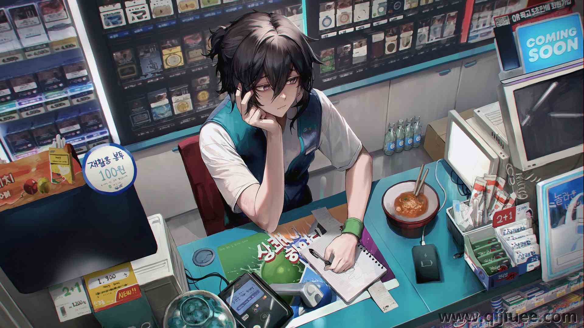 坐着 手放在脸上 看向别处 短发 动漫 动漫男孩  电脑壁纸 4K壁纸3958 x 2226/11.45 MB-柒染云阁