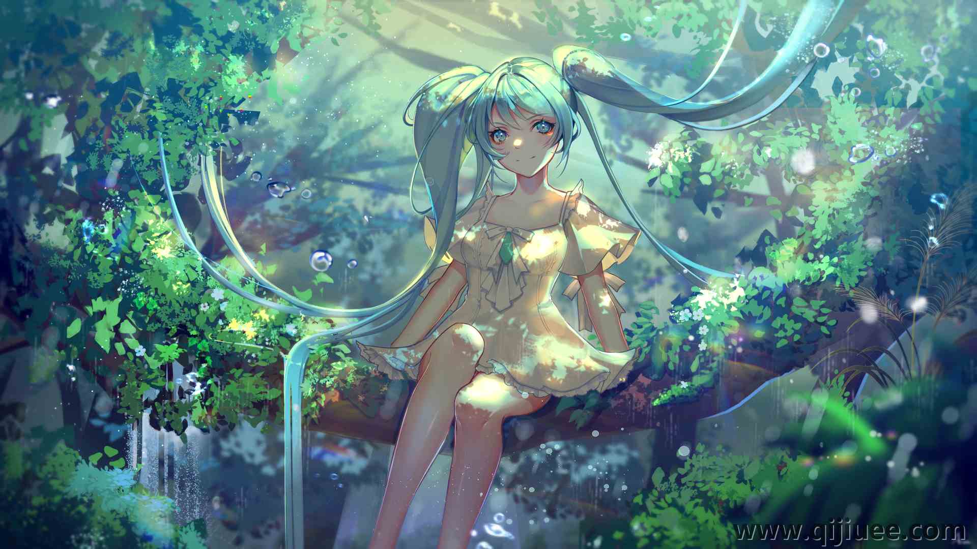 长发 微笑 蓝头发 蓝眼睛 坐着 动漫 动漫女孩 小提琴 初音 双尾 阳光 水滴 签名  电脑壁纸 4K壁纸5291 x 2976/18.51 MB-柒染云阁