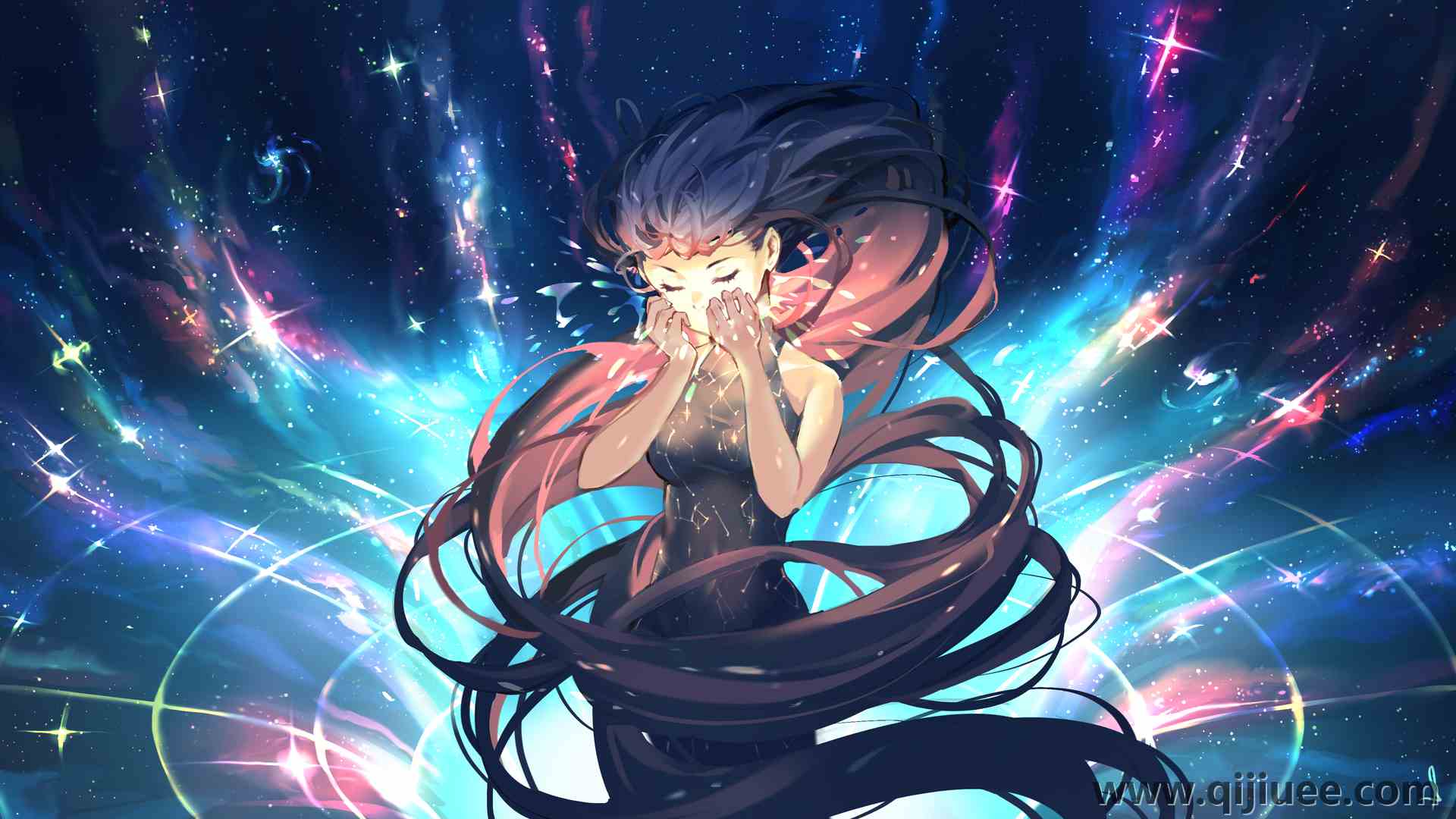 深色头发 长发 闭上眼睛 动漫 动漫女孩 星星 黑洞  电脑壁纸 4K壁纸3840 x 2160/5.88 MB-柒染云阁
