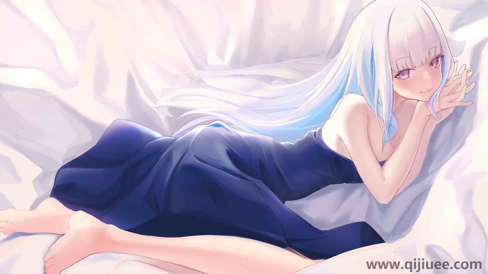 白发 赤脚  动漫 动漫女孩 蓝色连衣裙 连衣裙 紫色眼睛  电脑壁纸 4K壁纸4877 x 2736/8.18 MB-柒染云阁