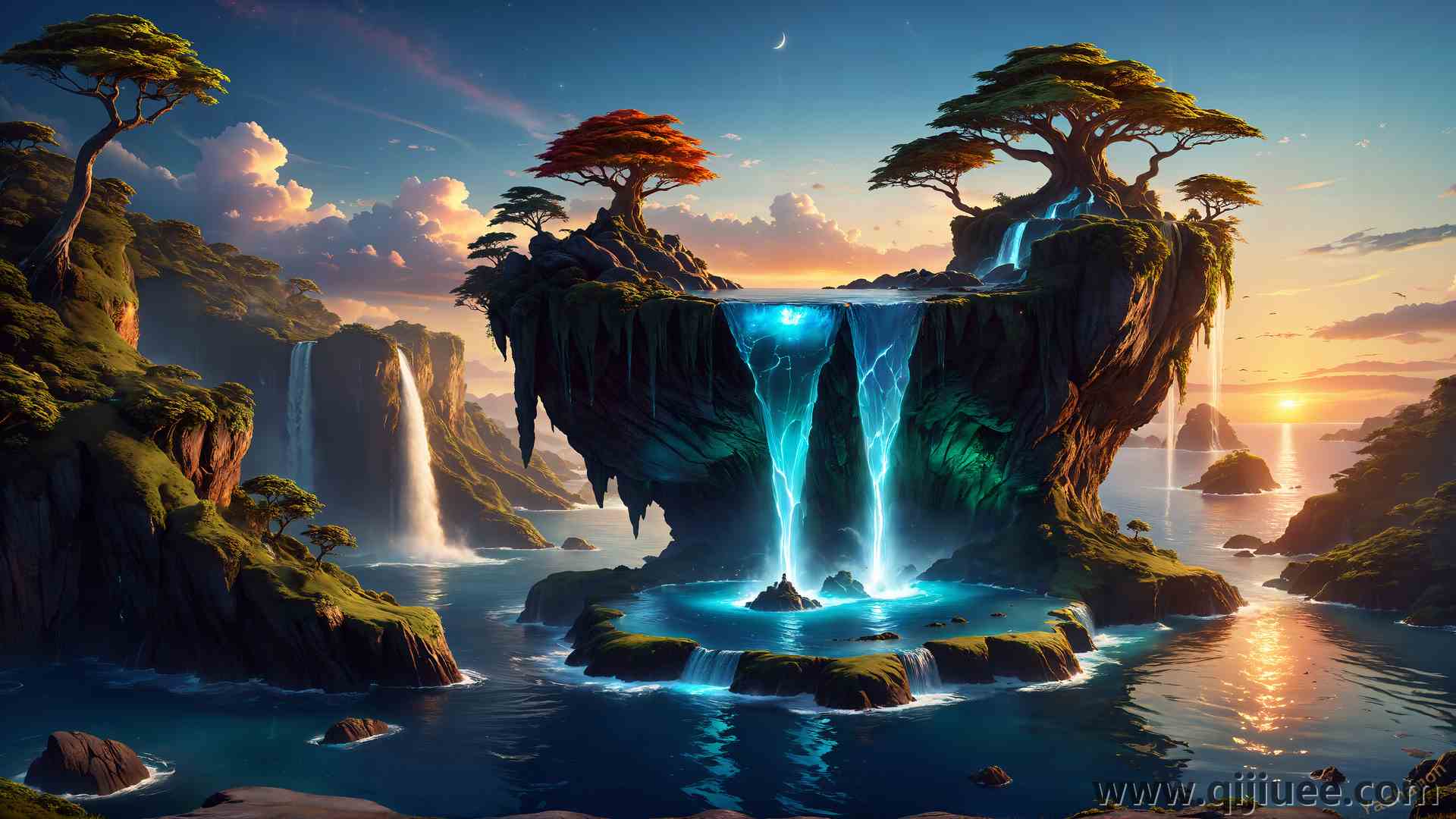 AI艺术 风景 瀑布 岛屿 数字艺术 新月 水  电脑壁纸 4K壁纸3840 x 2160/2.69 MB-柒染云阁
