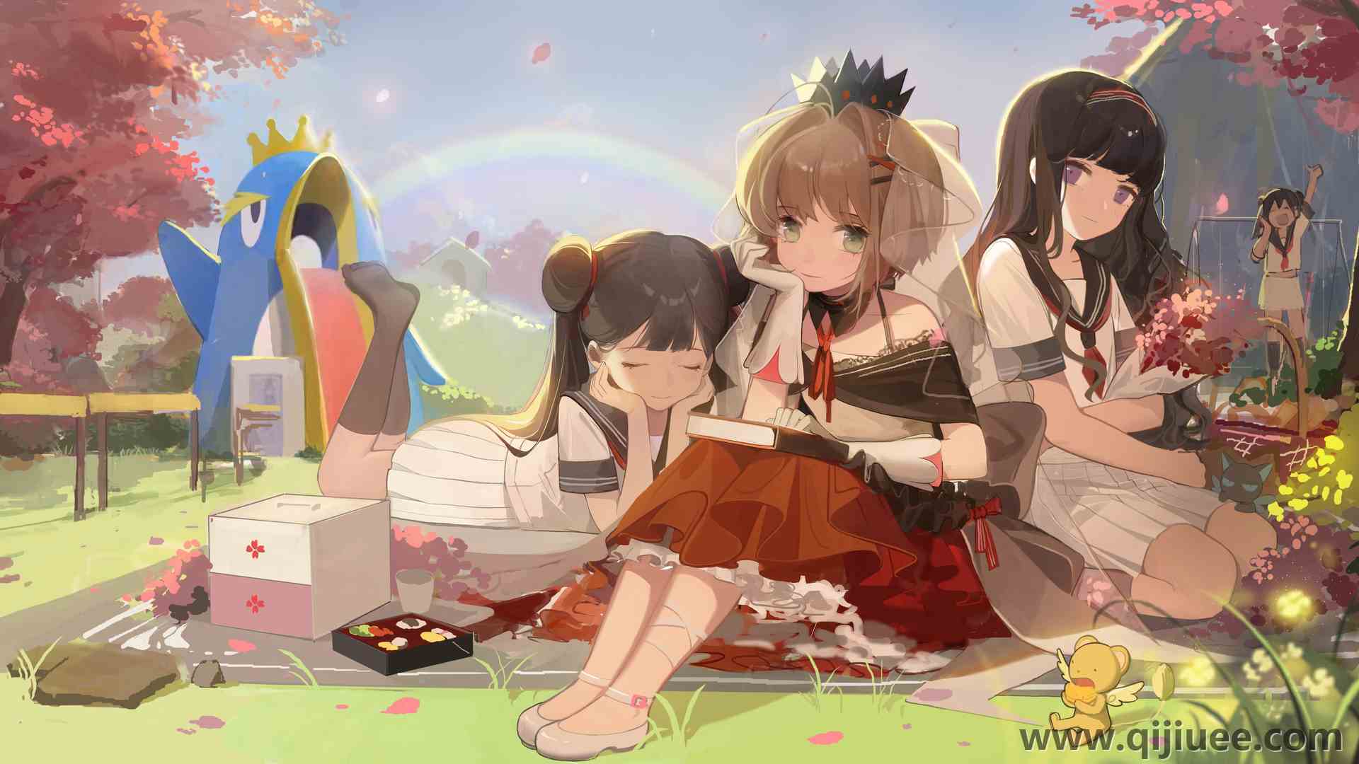 短发 长发 微笑 绿眼 深色 卡通 樱花 动漫少女 电脑壁纸 4K壁纸4795 x 2551/7.61 MB-柒染云阁