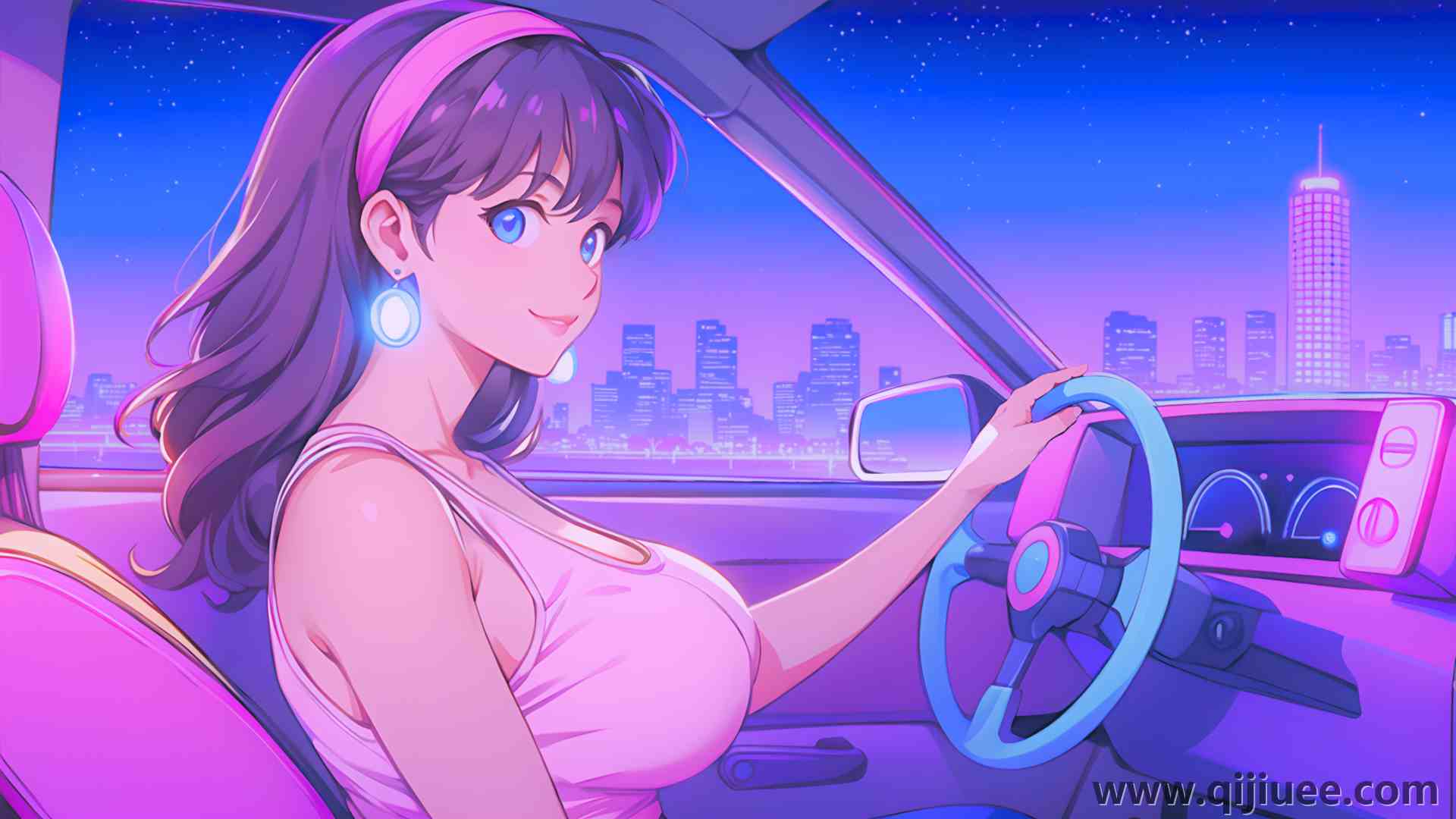 动漫女孩 霓虹灯 人工智能艺术 电脑壁纸 4K壁纸3840 x 2160/6.01 MB-柒染云阁