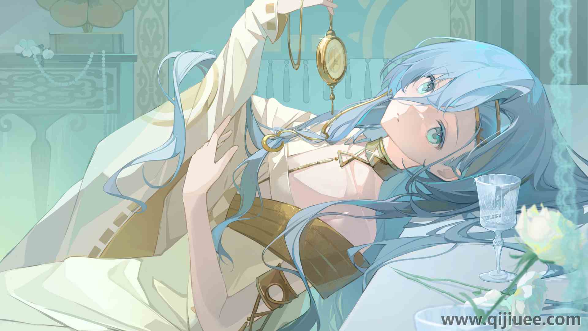蓝眼睛 长发 浅蓝色头发 看着观众 躺着 电脑壁纸 4K壁纸4130 x 2877/5.22 MB-柒染云阁