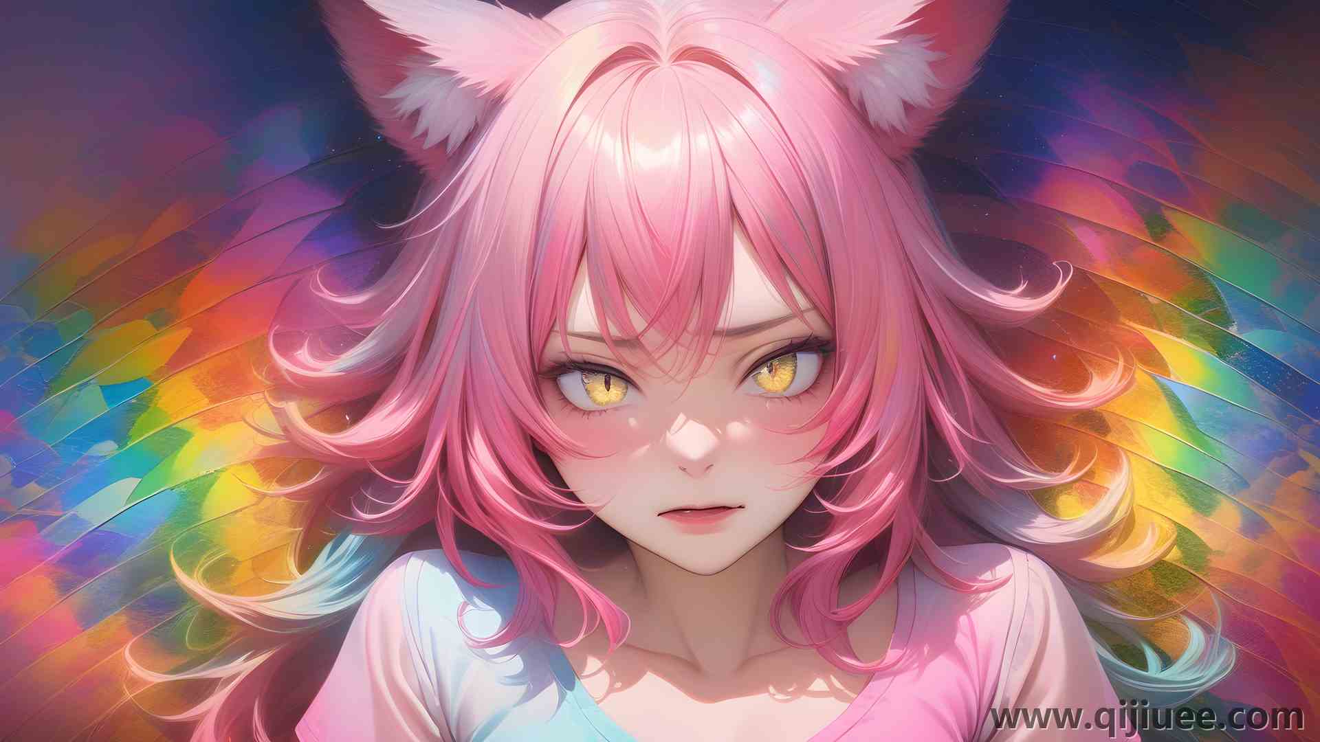 猫女孩 粉色 动漫女孩 电脑壁纸 4K壁纸5376 x 3072/3.41 MB-柒染云阁