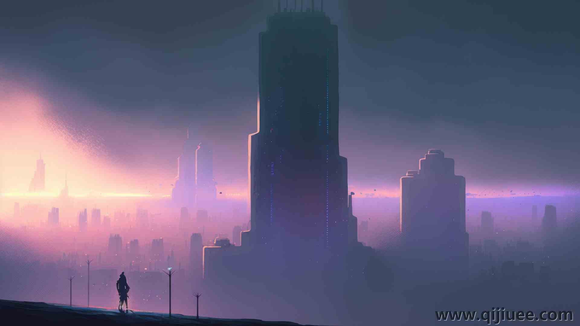 艺术 插图 赛博朋克 城市 紫色  电脑壁纸 4K壁纸4579 x 2616/5.76 MB-柒染云阁