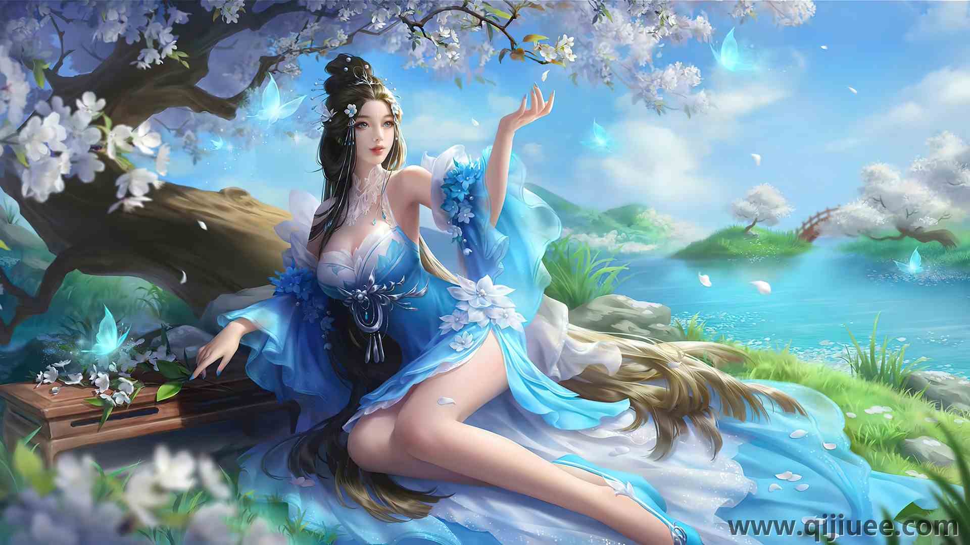 女人 电子游戏角色 亚洲 水 电子游戏艺术 鲜花 电子游戏 花瓣 树木 电脑壁纸 4K壁纸5000 x 2442/1.65 MB-柒染云阁