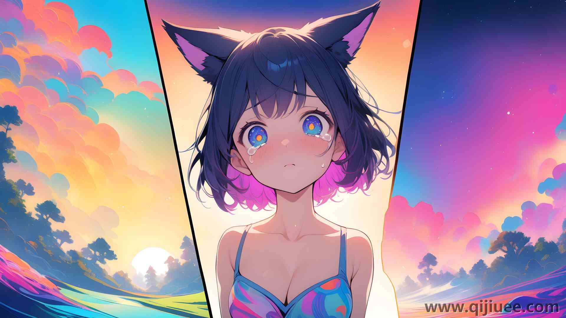 女孩 动漫女孩 AI艺术 日落 电脑壁纸 4K壁纸5376 x 3072/2.68 MB-柒染云阁