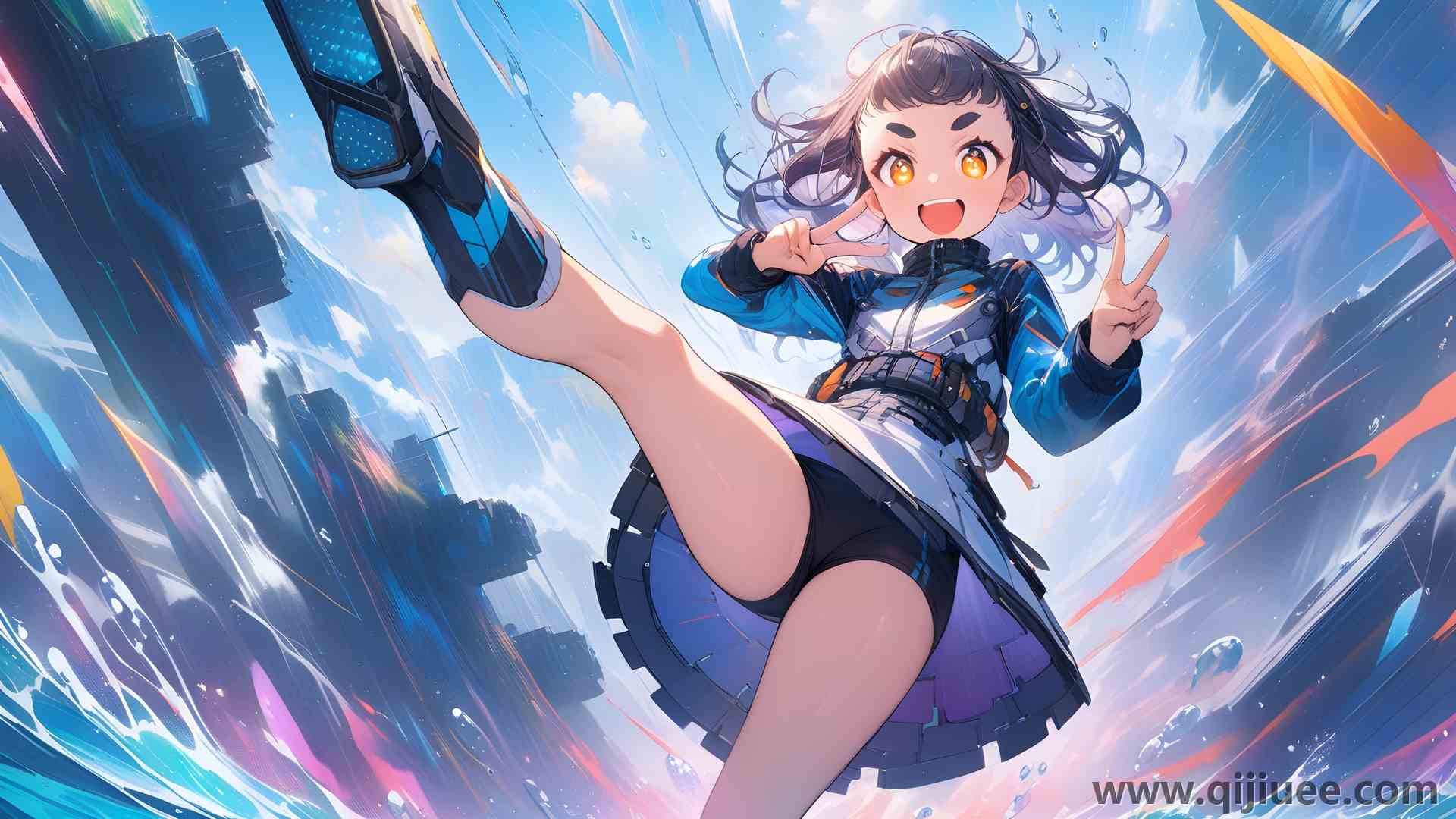 动漫女孩 AI艺术 胜利手势 电脑壁纸 4K壁纸5376 x 3072/3.57 MB-柒染云阁