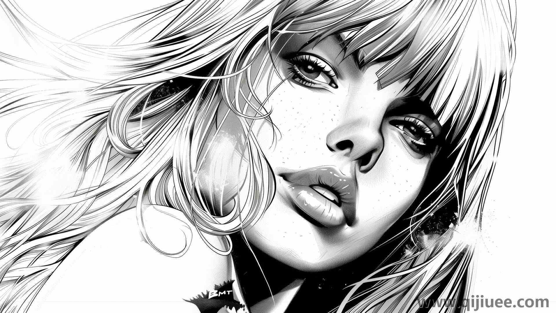 女人 金发 AI艺术 插图 单色 电脑壁纸 4K壁纸5824 x 3264/11.84 MB-柒染云阁