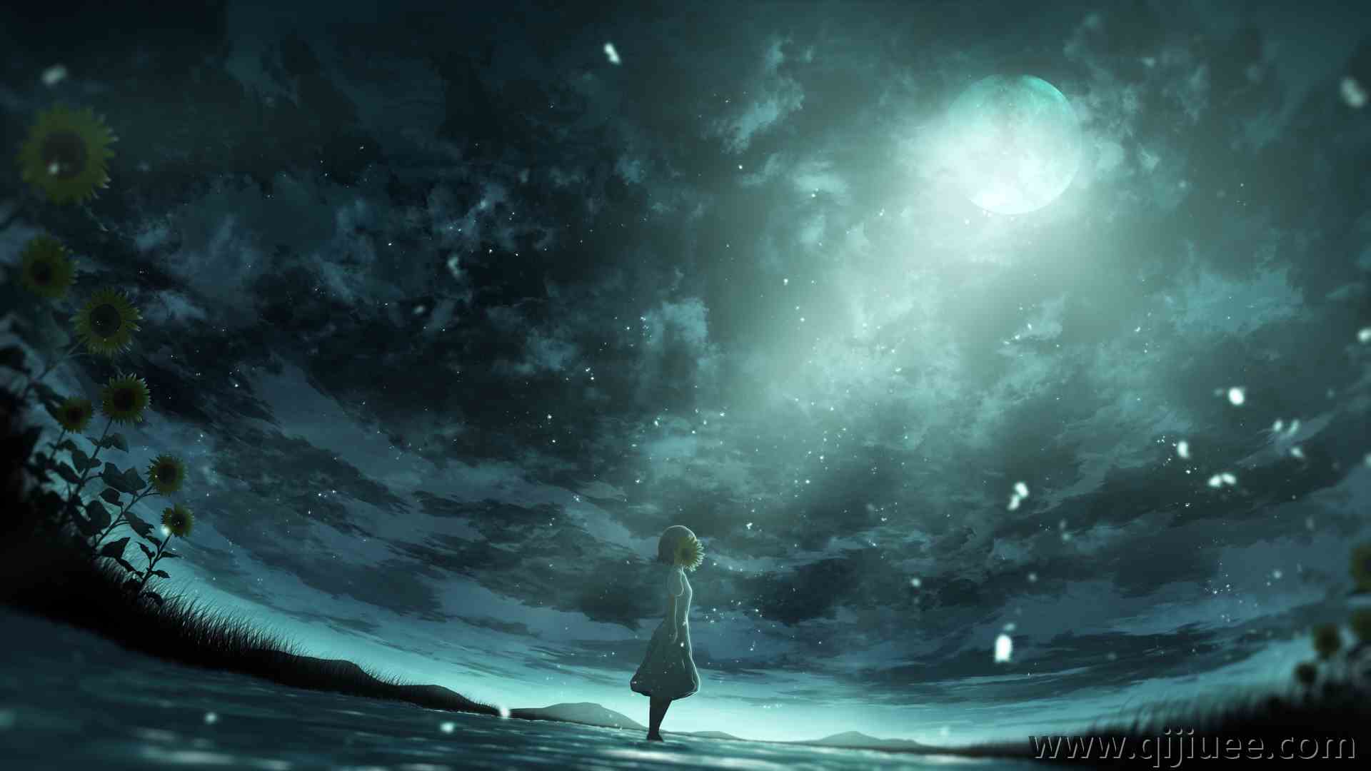 月亮 满月 月光 向日葵 数字艺术 低光 电脑壁纸 4K壁纸3840 x 2160/3.74 MB-柒染云阁