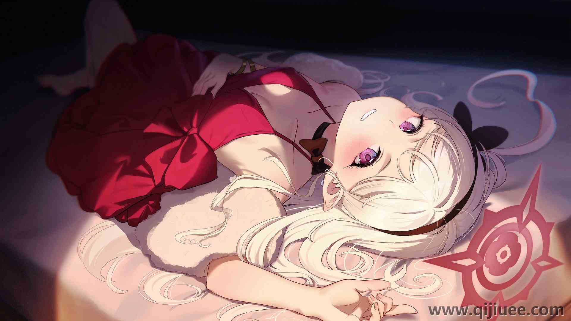 长发 白发 动漫女孩 红色连衣裙 蓝色档案 粉丝艺术 电脑壁纸 4K壁纸3840 x 2820/3.95 MB-柒染云阁