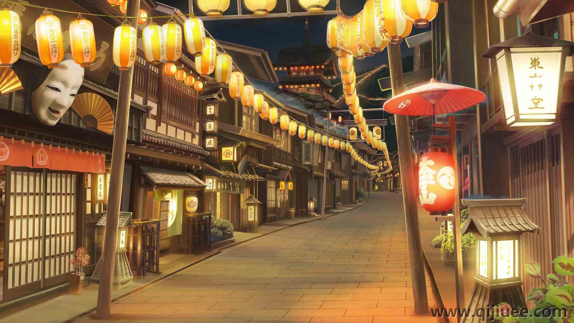 街道 建筑 路灯 纸灯笼 灯笼 面具 伞 夜 电脑壁纸 4K壁纸7083 x 3282/4.67 MB-柒染云阁