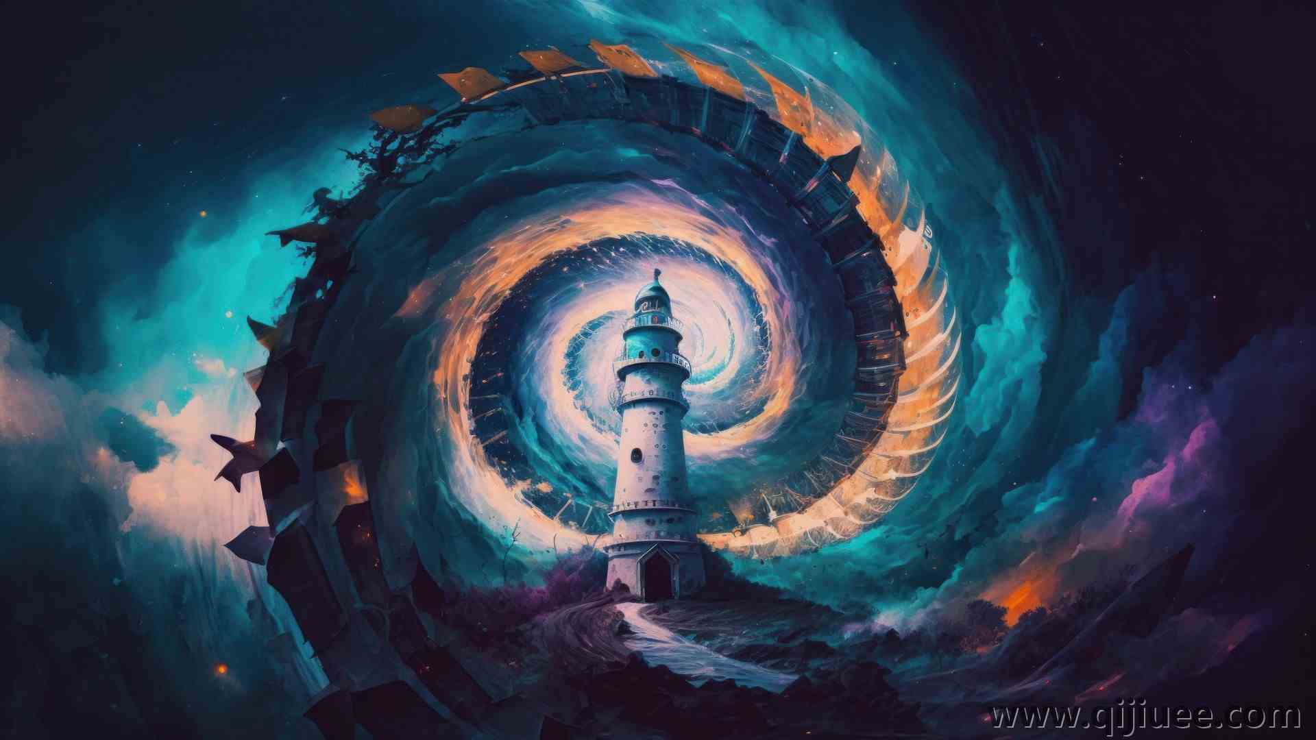 绘画 塔 云 灯塔 简单背景 AI艺术 电脑壁纸 4K壁纸4579 x 2616/1.62 MB-柒染云阁