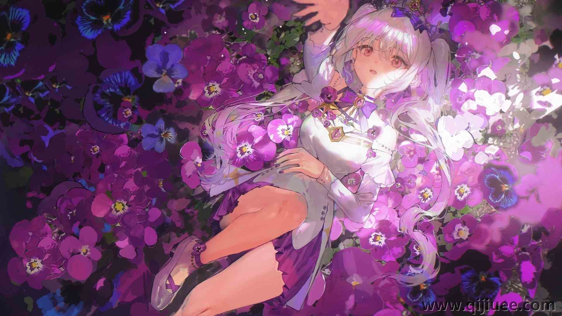 动漫 连衣裙 花 动漫女孩 双尾 电脑壁纸 4K壁纸3976 x 2400/3.93 MB-柒染云阁