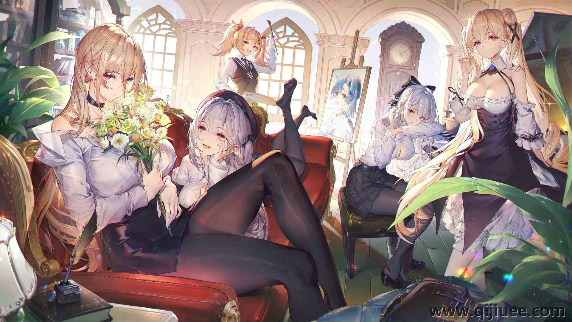 金发 红眼睛 长发 白发 短发 动漫女孩 电脑贴纸 8 K贴纸8178 x 4600/10.57 MB-柒染云阁