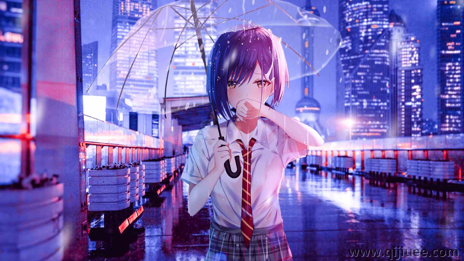 雨伞 下雨 哭泣 城市灯光  白色衬衫 电脑贴纸 8 K贴纸7680 x 4320/13.19 MB-柒染云阁