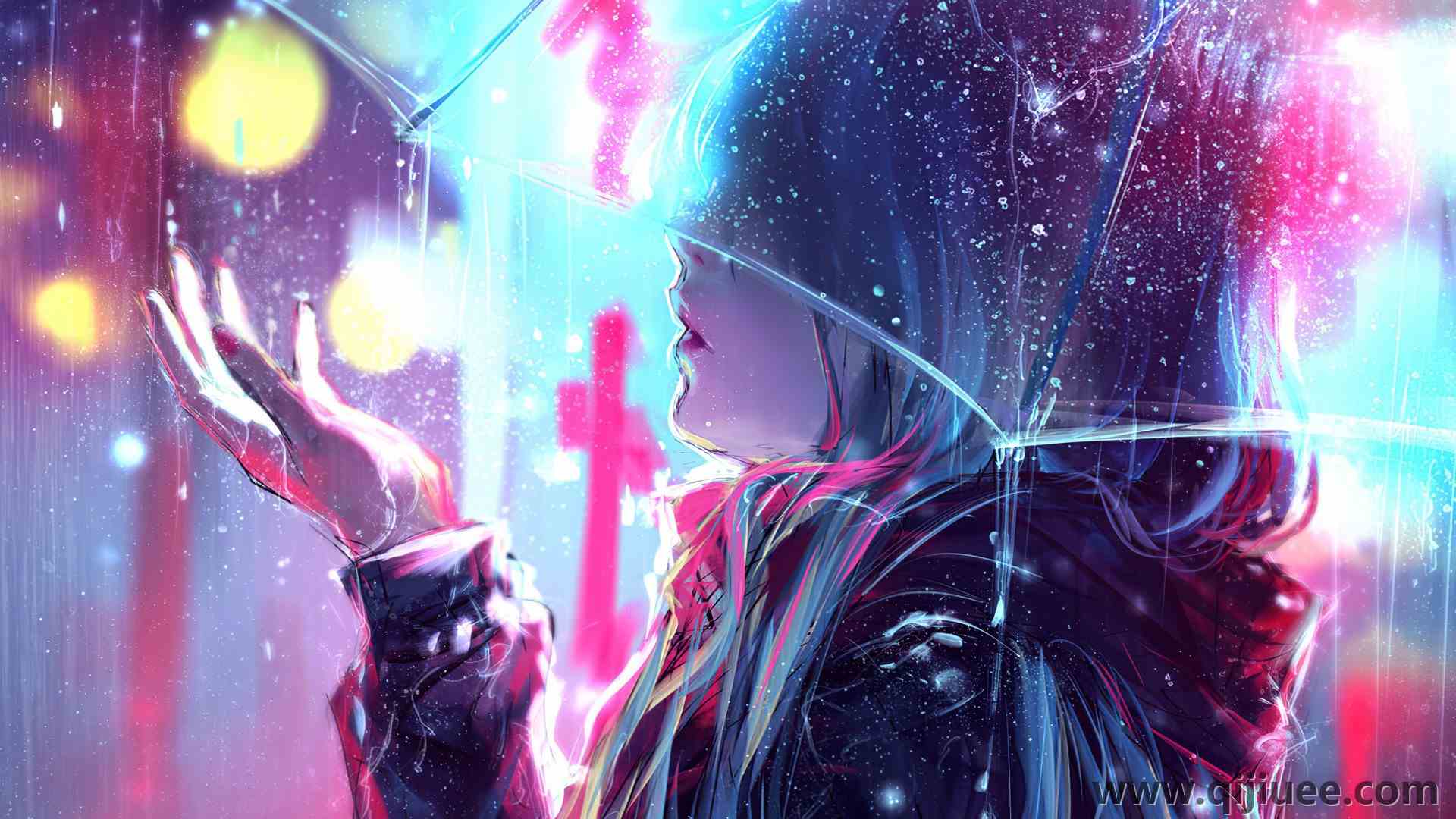 动漫女孩 透明雨伞 下雨 雨水 电脑壁纸 4K壁纸3840 x 2160/1.91 MB-柒染云阁
