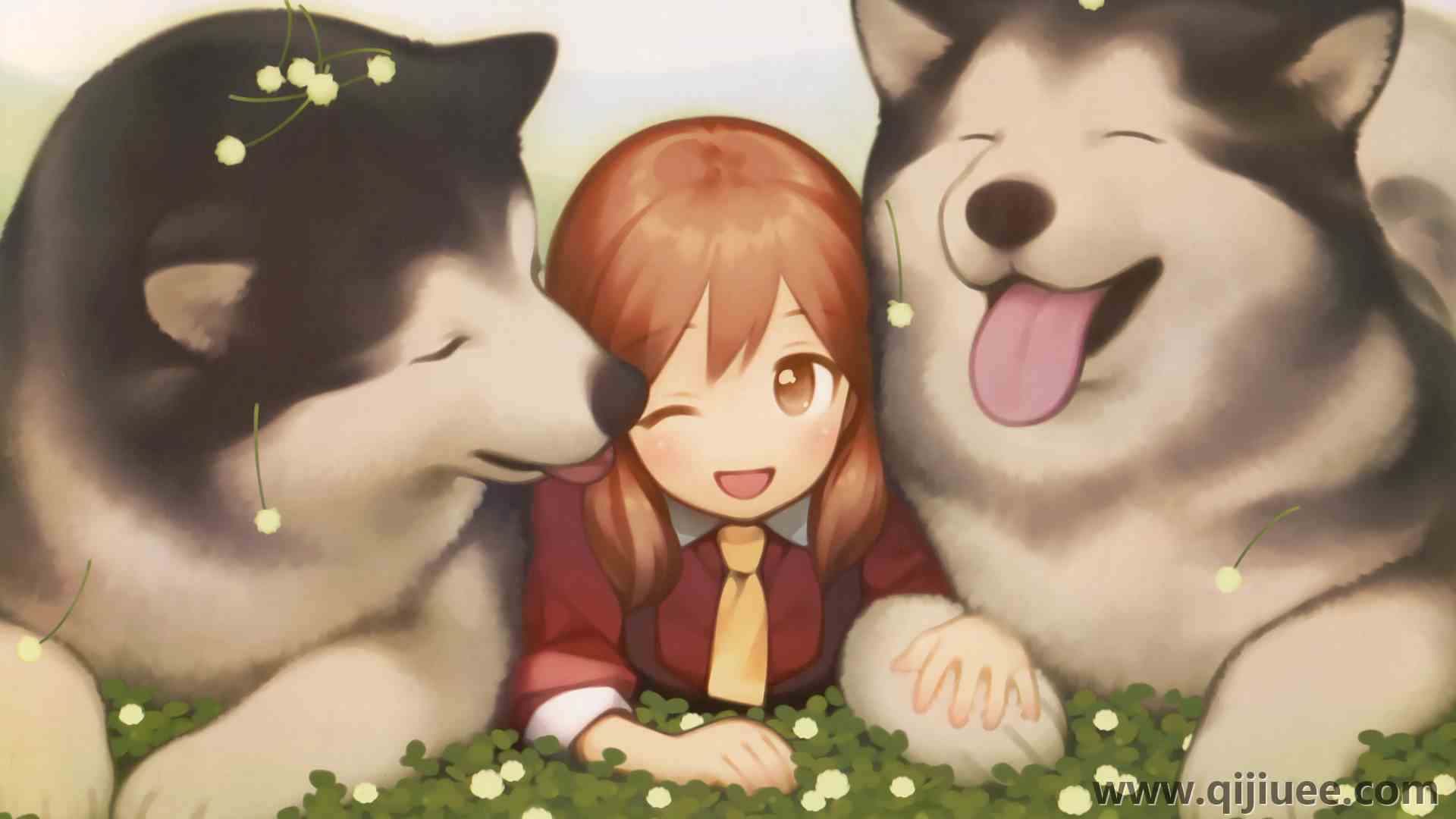 黑发 狗 棕色 眼睛 女孩 治愈 唯美 绘画 电脑壁纸 4K壁纸3841 x 2768/6.61 MB-柒染云阁