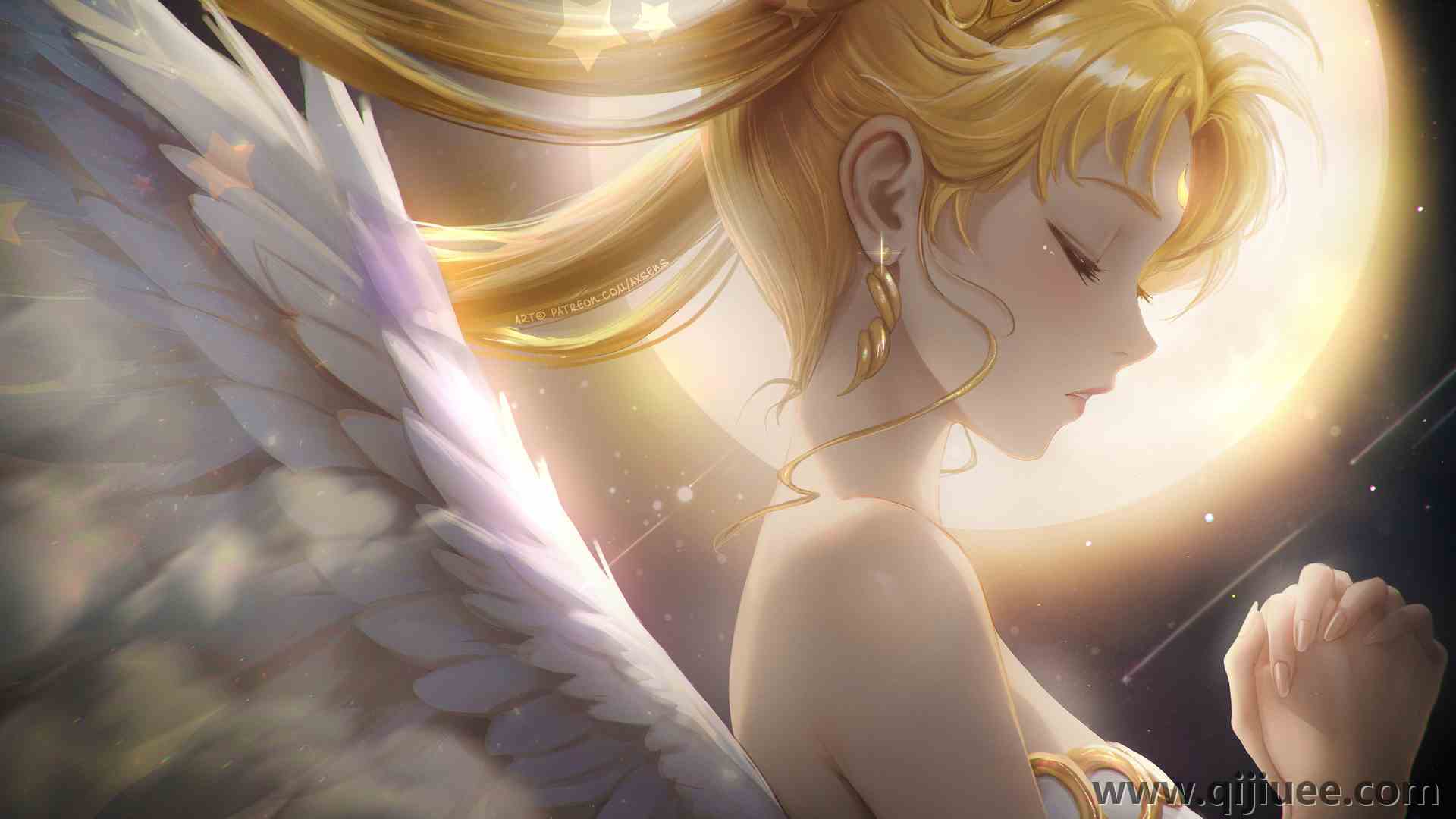 金发 长发 闭着眼睛 女性 侧面 美少女 翅膀 月亮 耳环 电脑壁纸 4K壁纸4000 x 2789/3.68 MB-柒染云阁