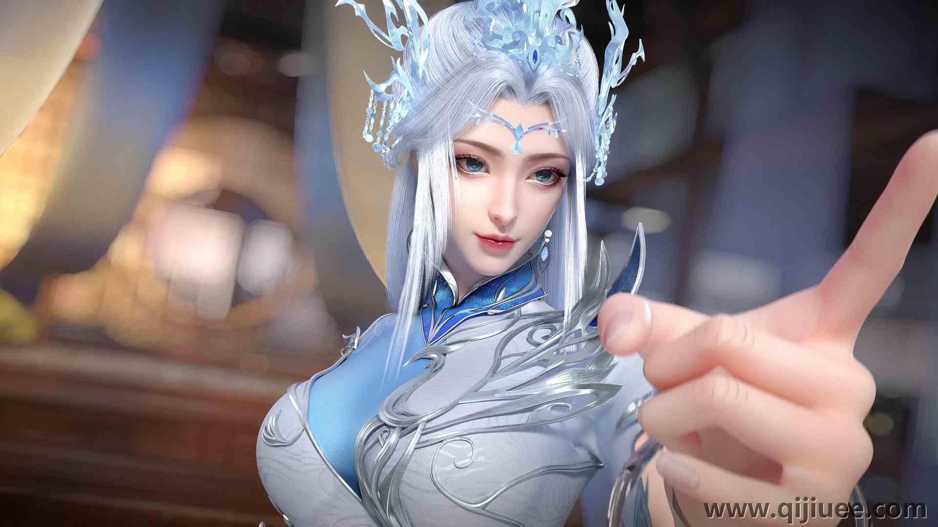 银色头发  蓝色头饰 指尖 动漫女孩 动漫  电脑贴纸 4K贴纸3840 x 2160/9.56 MB-柒染云阁