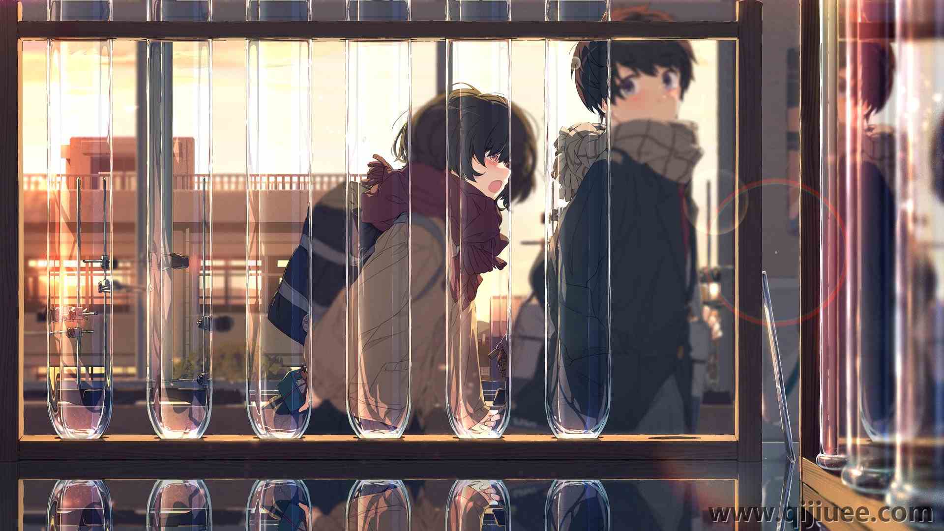 玻璃 反射 前后少男少女 动漫 动漫女孩 电脑贴纸 4K贴纸4096 x 2801/1.67 MB-柒染云阁