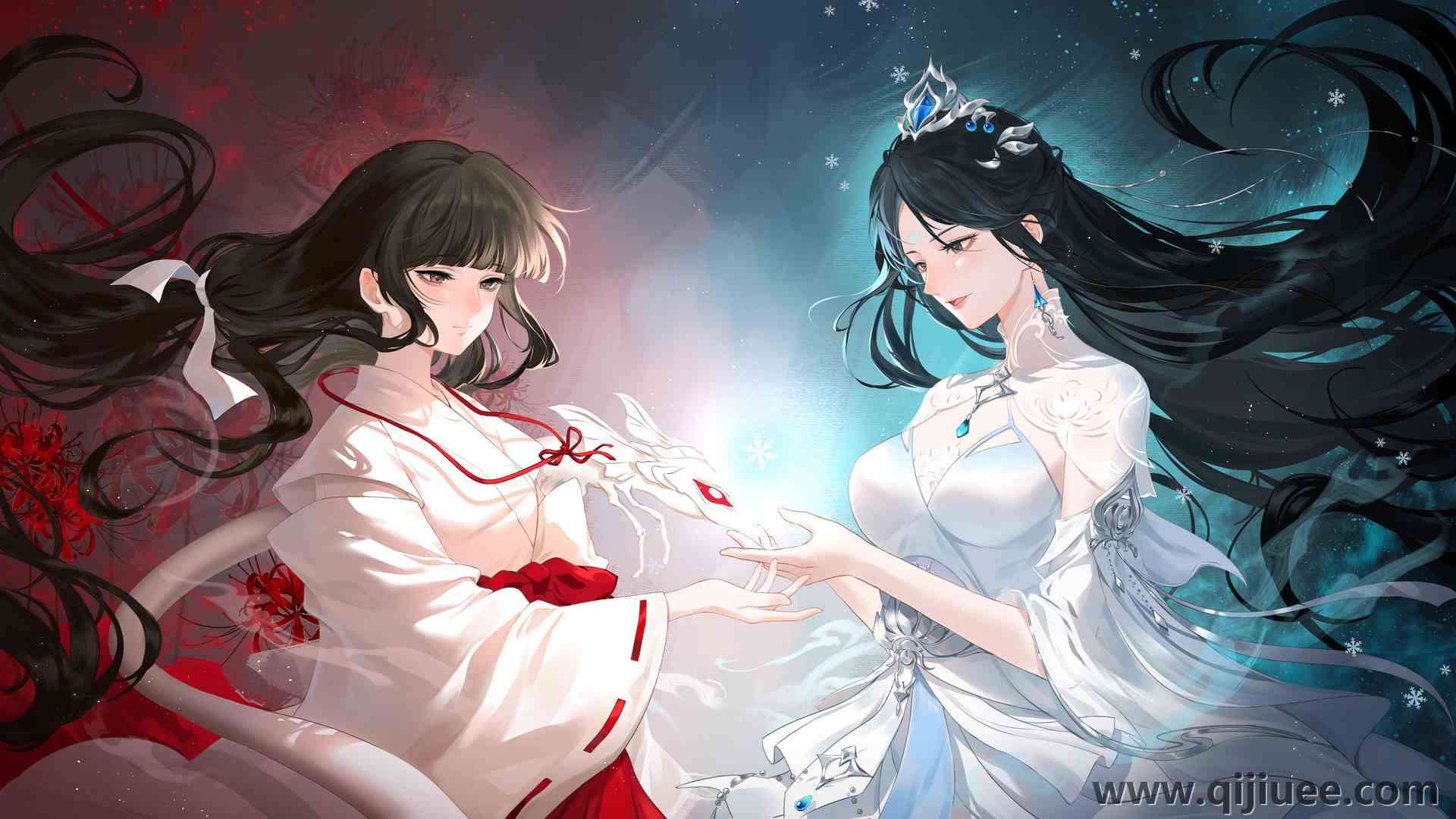 长发 动漫 女孩 头饰 耳环 鲜花 雪花 连衣裙  电脑壁纸 4K壁纸5760 x 3240/4.48 MB-柒染云阁