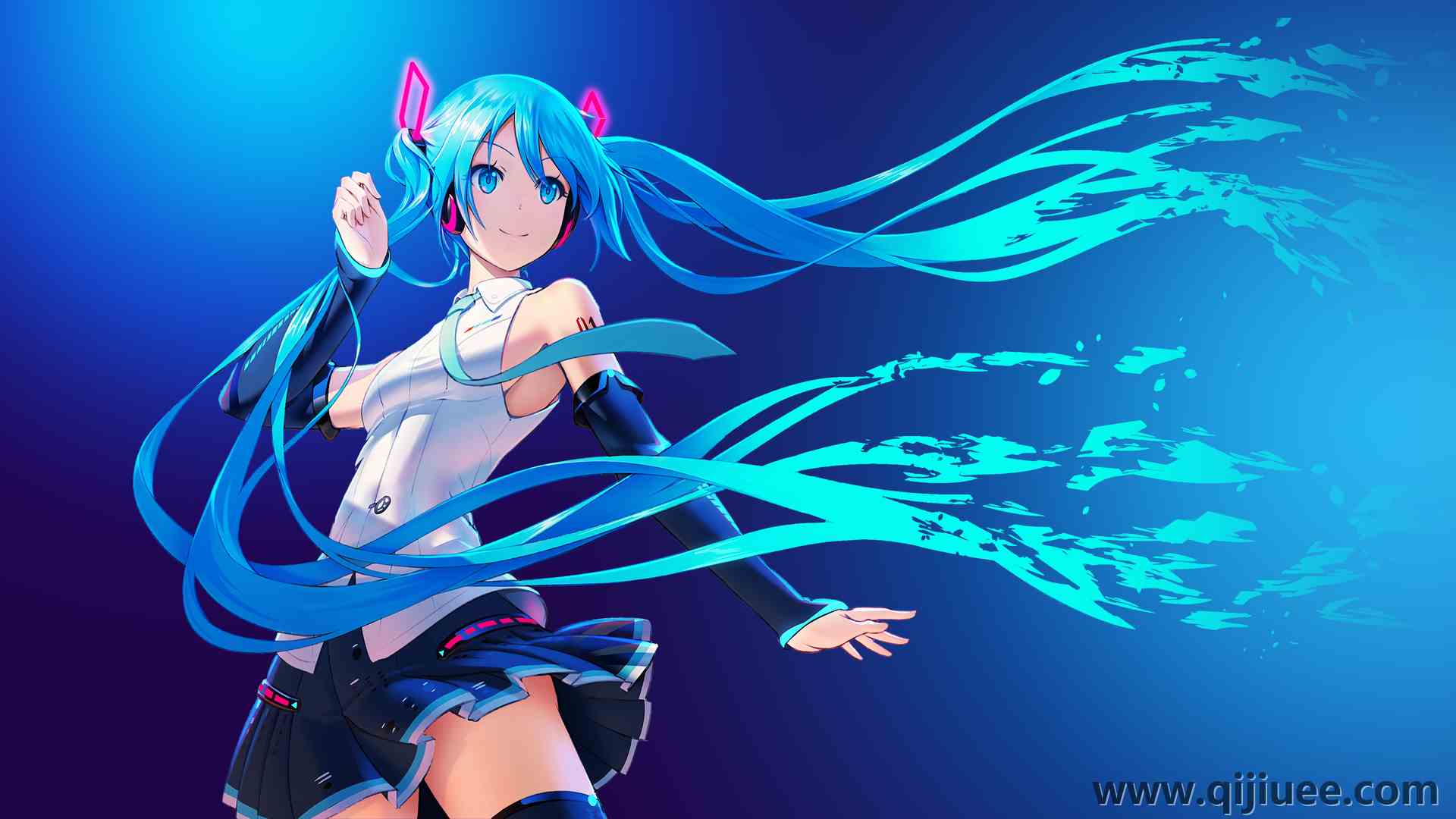 动漫 女孩 简单背景 AI艺术 初音 初音未来 漫画  电脑壁纸 4K壁纸3840 x 2160/2.62 MB-柒染云阁