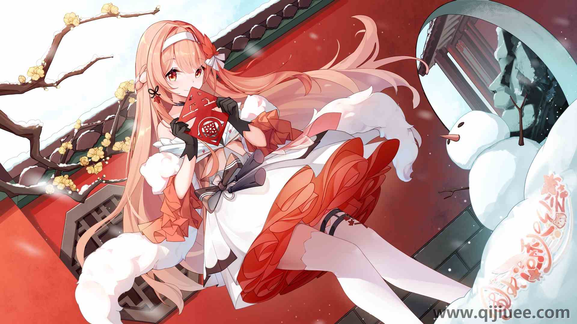 千泽智 长发 动漫 女孩 连衣裙 雪 雪人  电脑壁纸 4K壁纸3840 x 2160/1.59 MB-柒染云阁