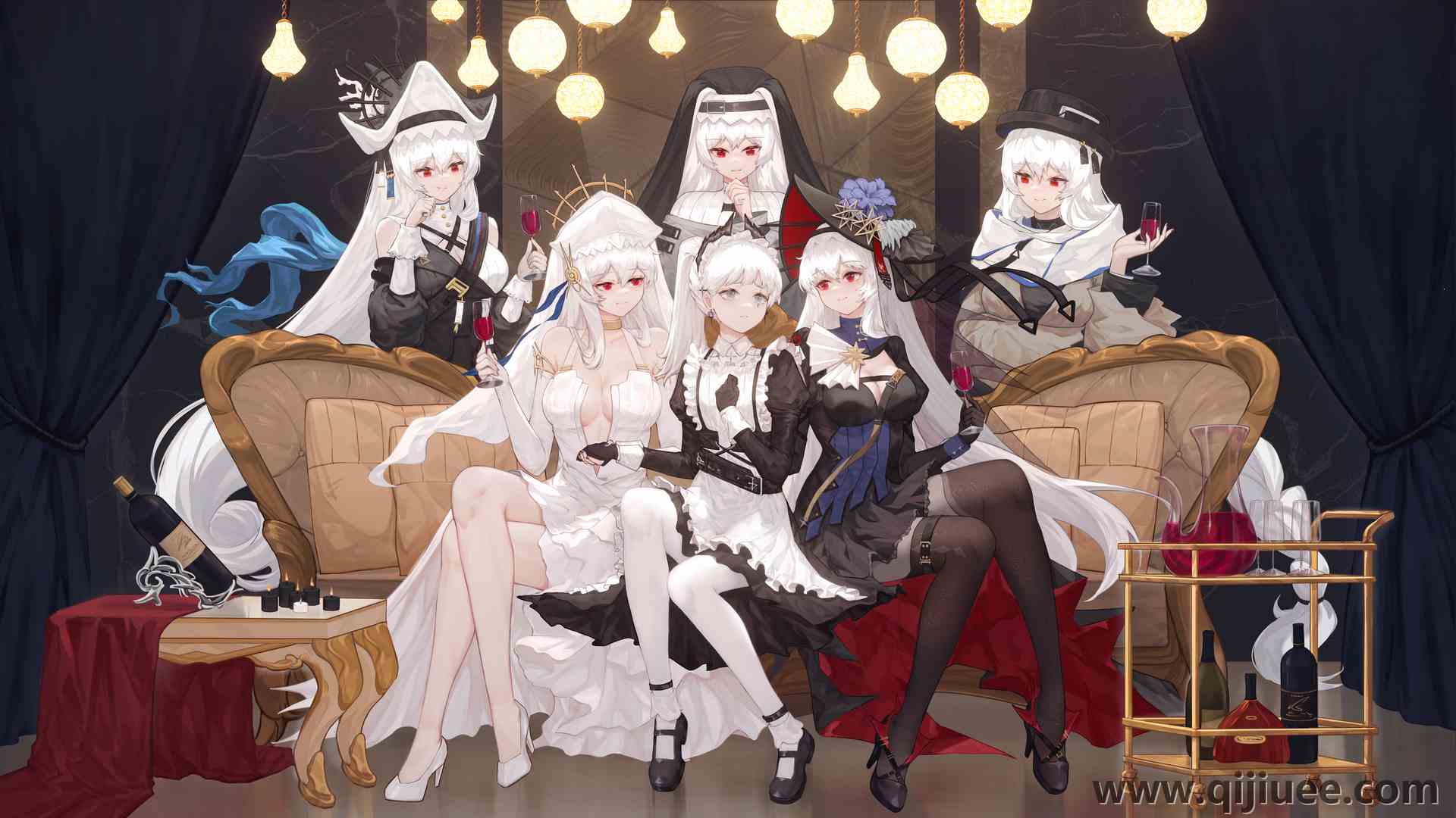 长发 白发 红眼睛 白眼睛 海盗 女仆 女祭司 神骑士 艾琳  动漫 女孩 酒杯  电脑壁纸 8K壁纸7680 x 4320/13.77 MB-柒染云阁
