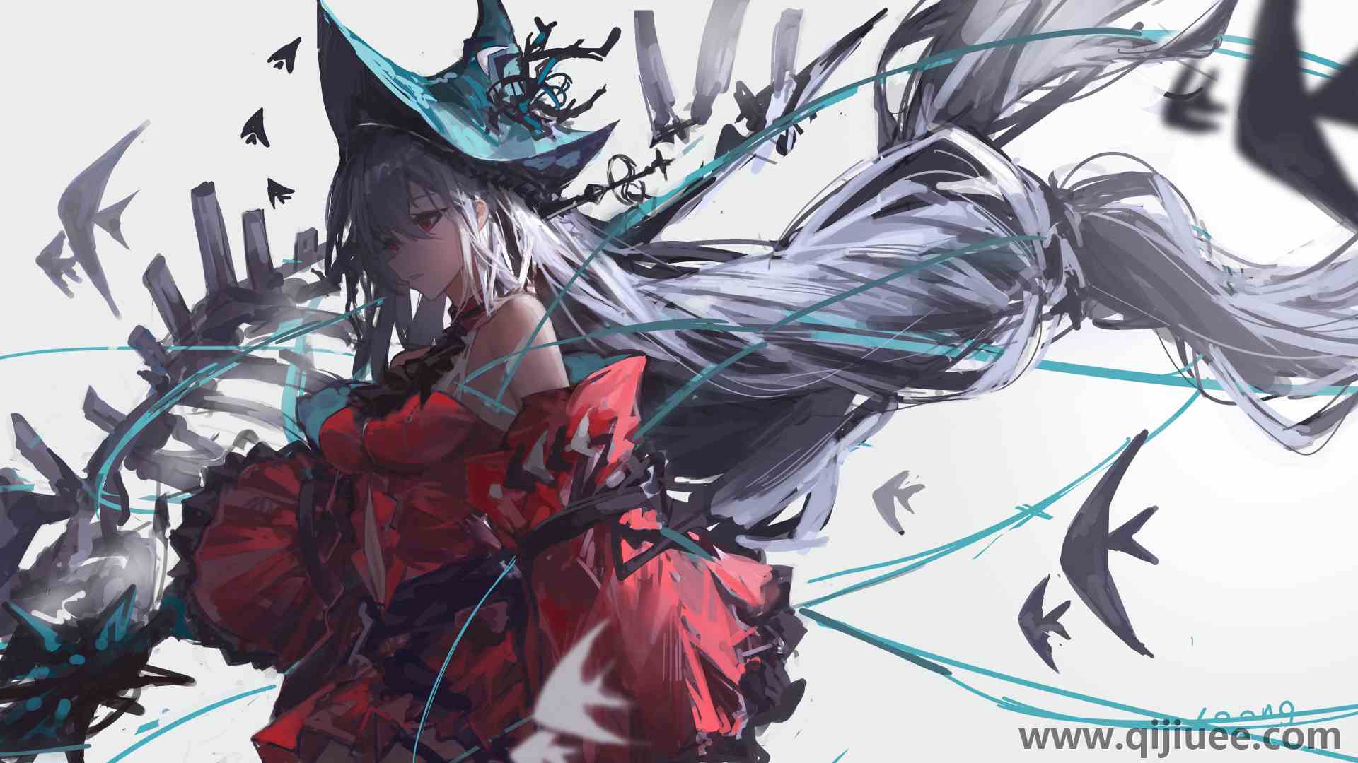 长发 红眼睛 骑士 斯凯德 动漫 女孩 银发 帽子 连衣裙 电脑壁纸 8K壁纸9262 x 5007/7.72 MB-柒染云阁