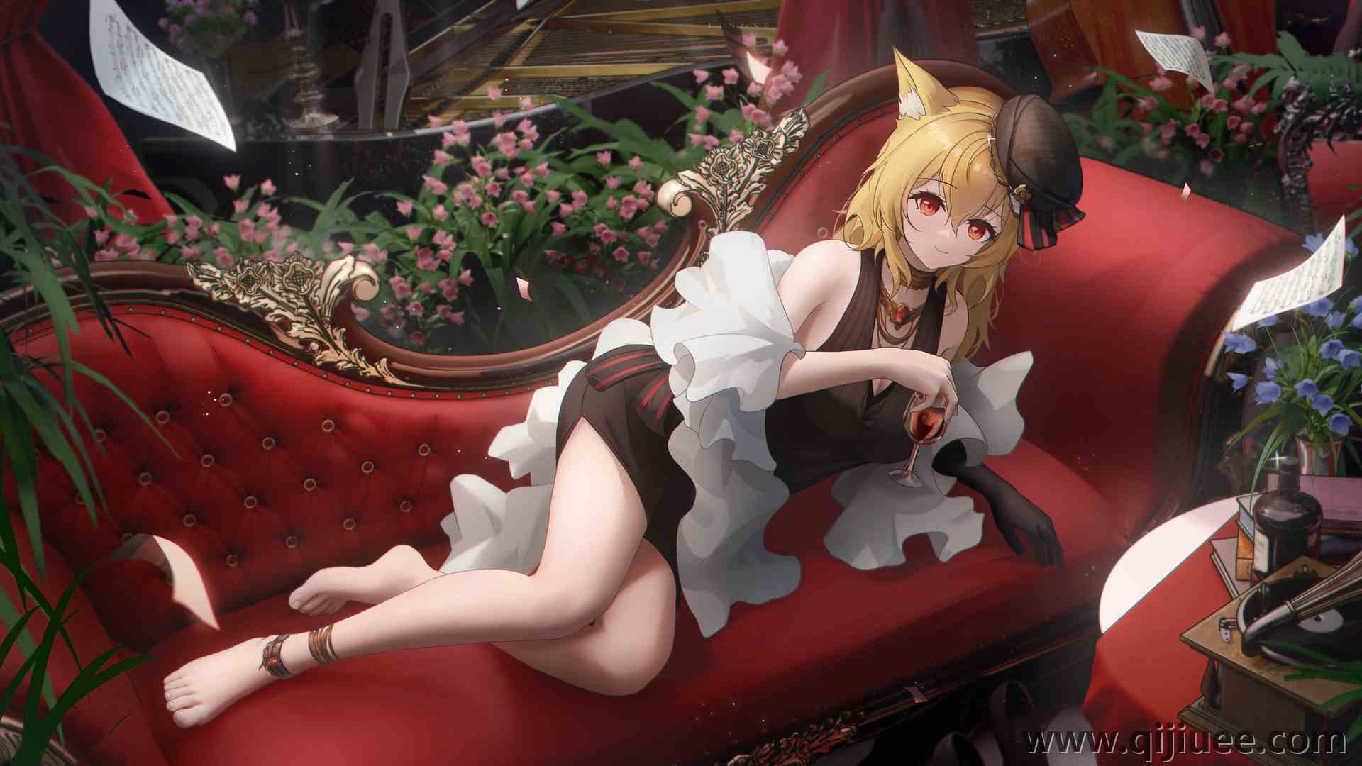 金发  兽耳 狐耳  动漫 鲜花 女孩 明日方舟  电脑壁纸 4K壁纸5000 x 2800/10.09 MB-柒染云阁