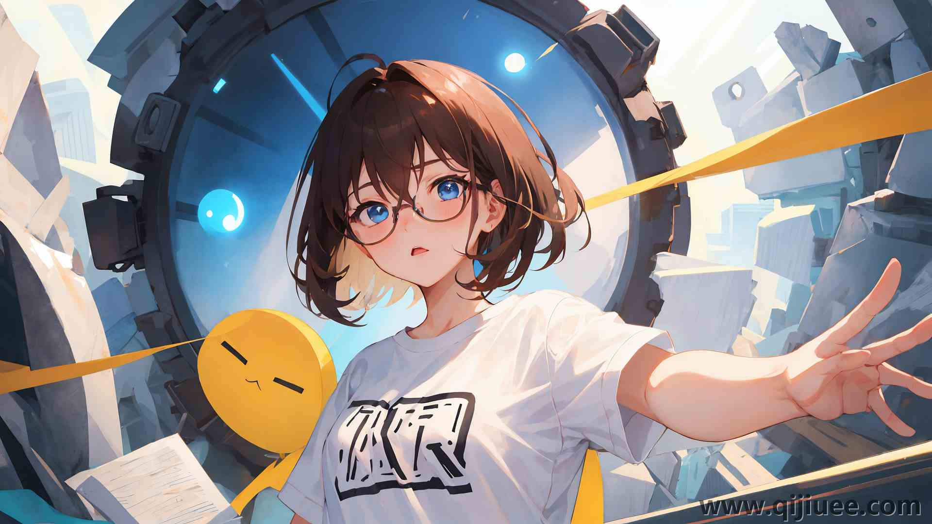 短发 动漫 女孩 眼镜 艺术 插画 绘画 可爱 短发 电脑壁纸 4K壁纸3840 x 2160/9.95 MB-柒染云阁
