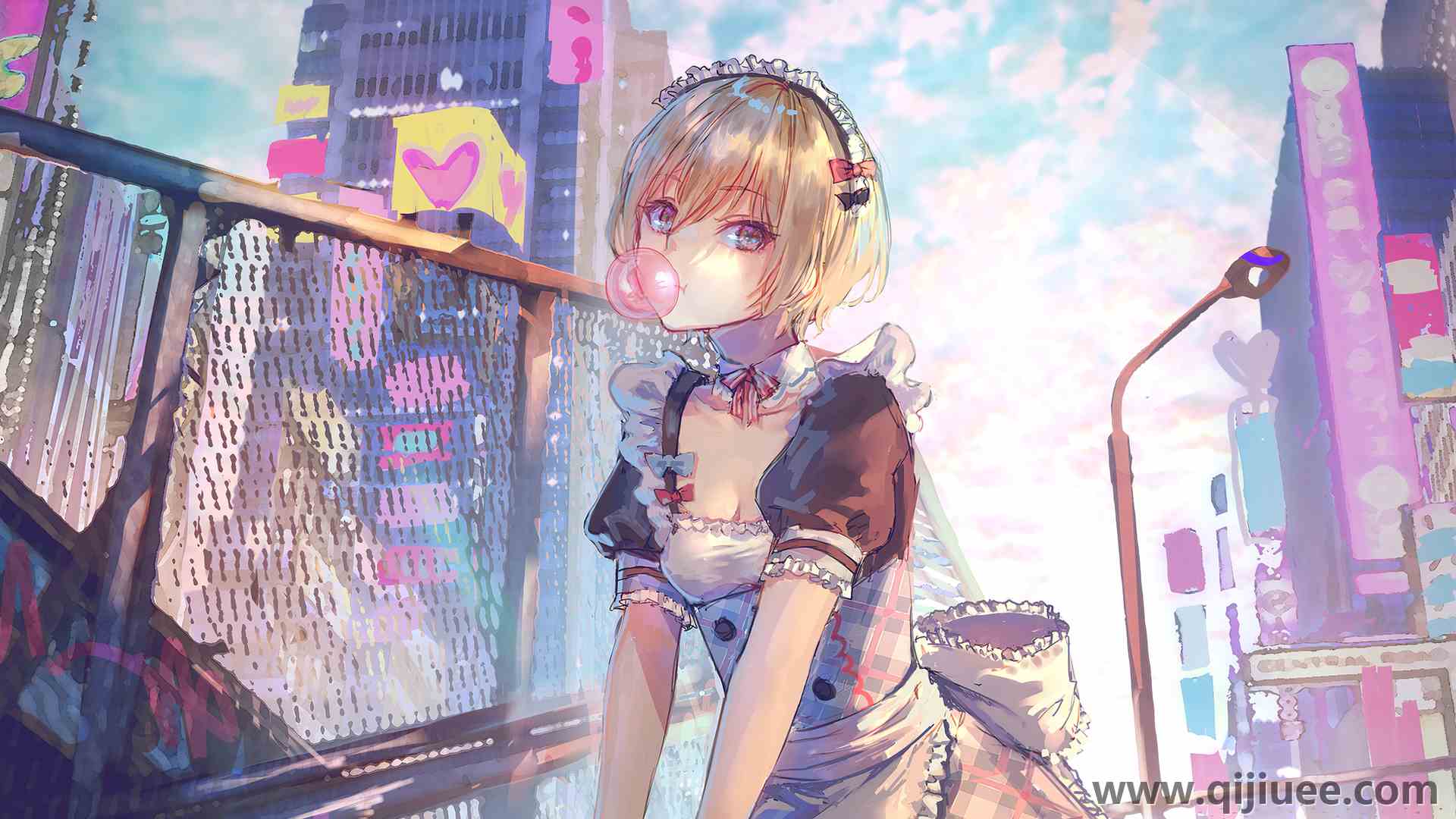 短发 金发 罗基 动漫 女孩 城市 女仆 电脑壁纸 4K壁纸3840 x 2160/3.42 MB-柒染云阁