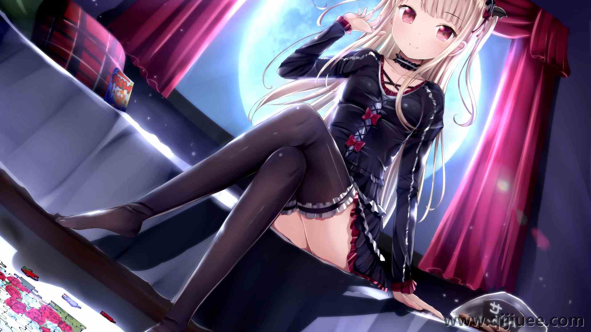 长发 金发 人物 腿  动漫 女孩 洛丽塔 时尚 黑色 长袜  电脑壁纸 4K壁纸4800 x 3600/1.71 MB-柒染云阁