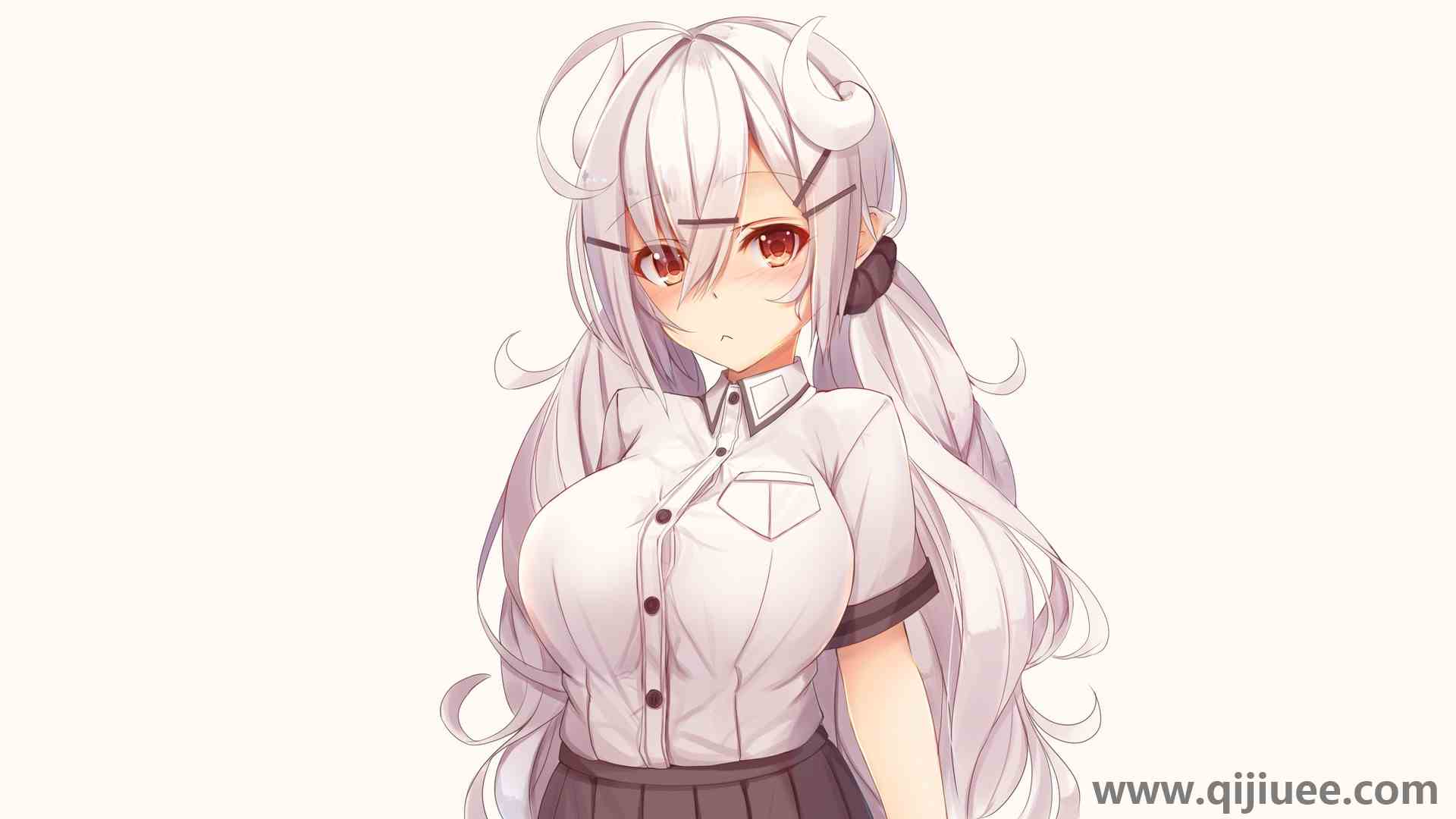 原创 人物 长发 红眼睛 动漫 女孩 简单背景 腮红 银发 校服  电脑壁纸 4K壁纸4698 x 2642/2.05 MB-柒染云阁