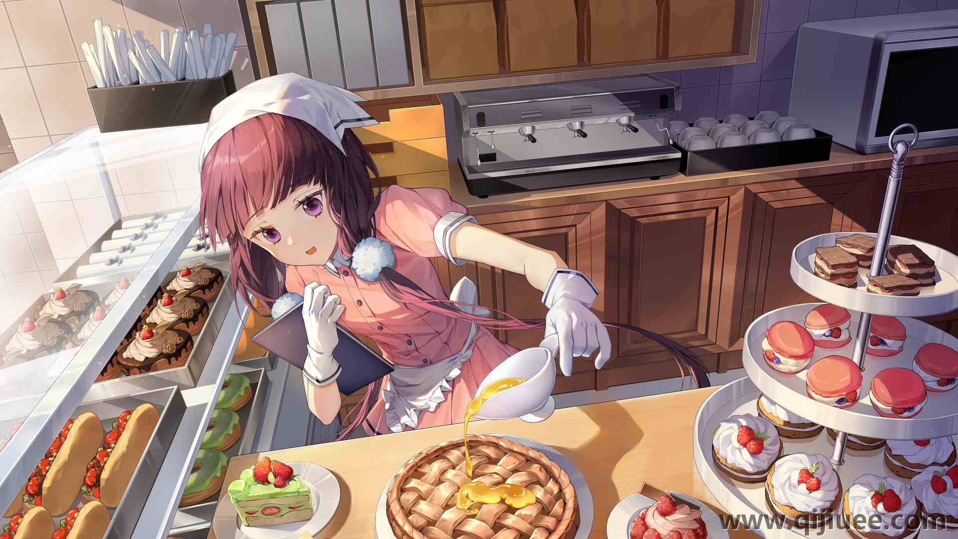 动漫 女孩  烹饪 糖果 食物 手套 馅饼 蛋糕 厨房  电脑壁纸 4K壁纸6400 x 4000/13.35 MB-柒染云阁