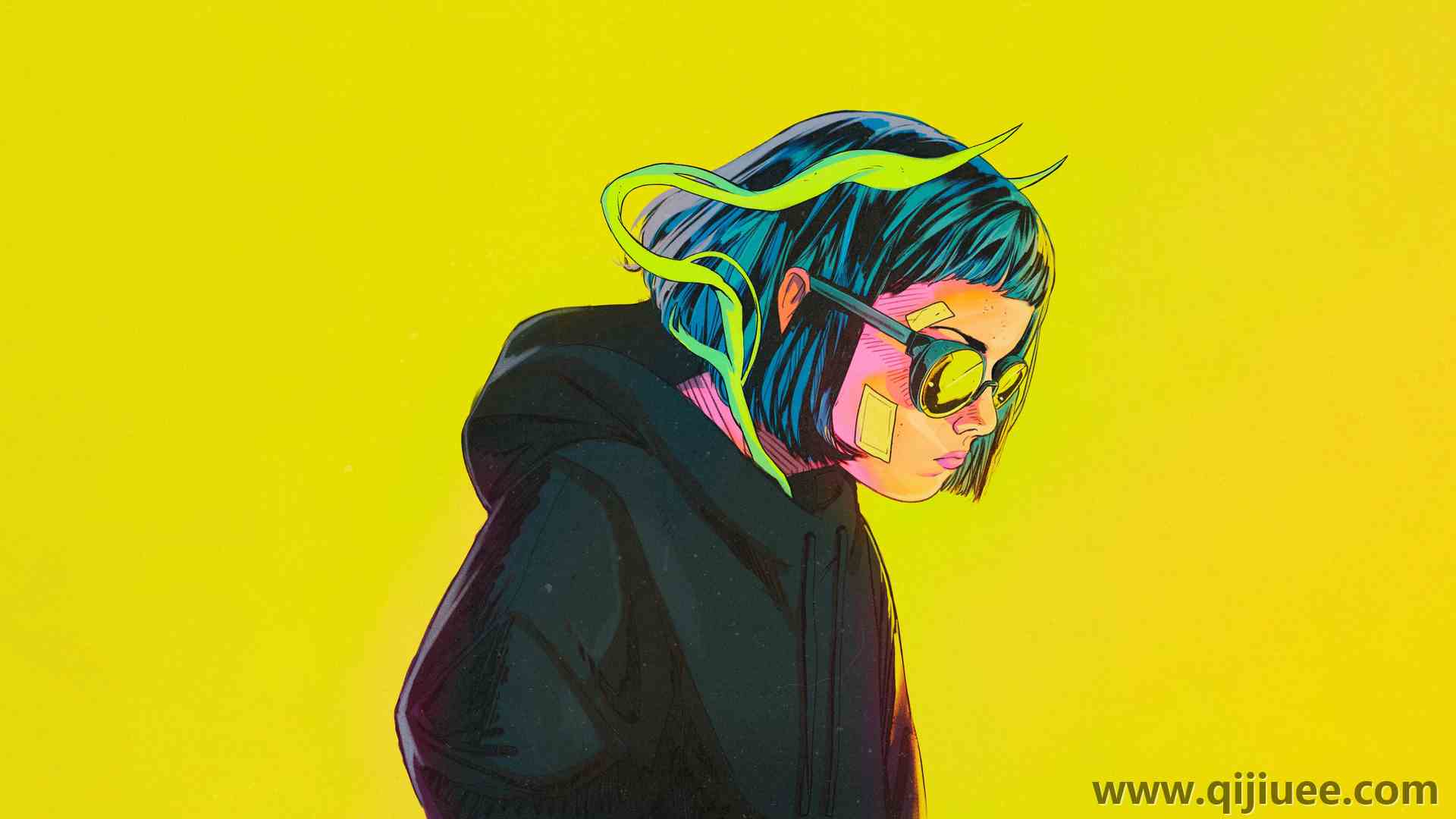 女性 科幻 眼镜 简单背景 烟雾 极简主义 黄色 绘画 电脑壁纸 4K壁纸7281 x 4096/12.42 MB-柒染云阁