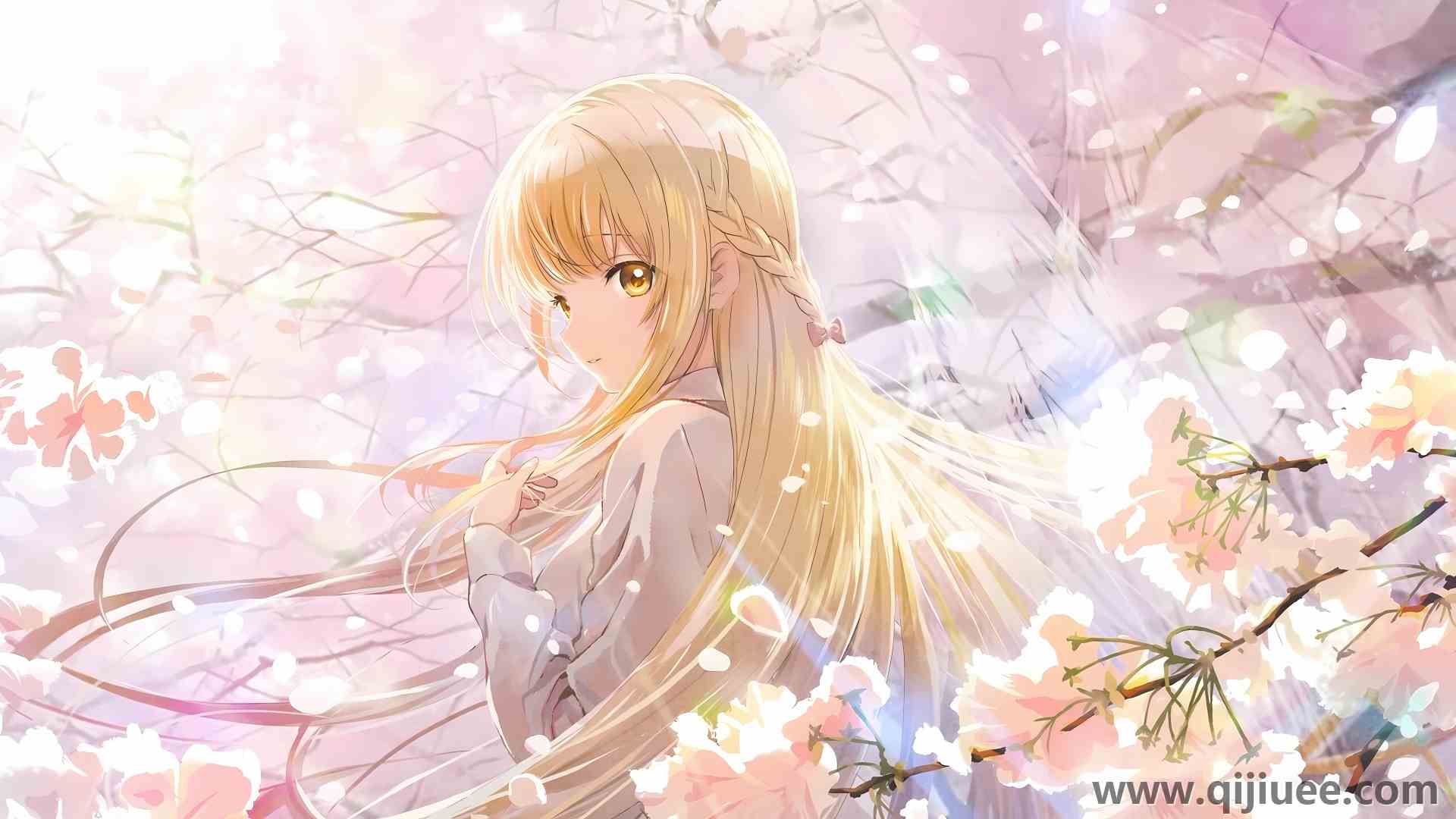 长发 辫子 金发 插图 动漫 女孩 花 黄色 花瓣  电脑壁纸 8K壁纸8804 x 4940/2.84 MB-柒染云阁