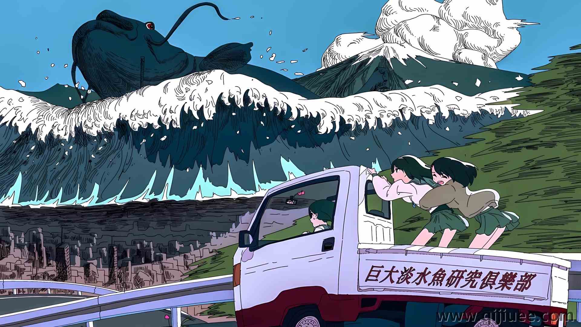 女学生 动漫 女孩 海啸 AI艺术 鲤鱼 水 鱼 动物 卡车 天空 山脉 车辆 校服  电脑壁纸 4K壁纸4968 x 3436/3.32 MB-柒染云阁