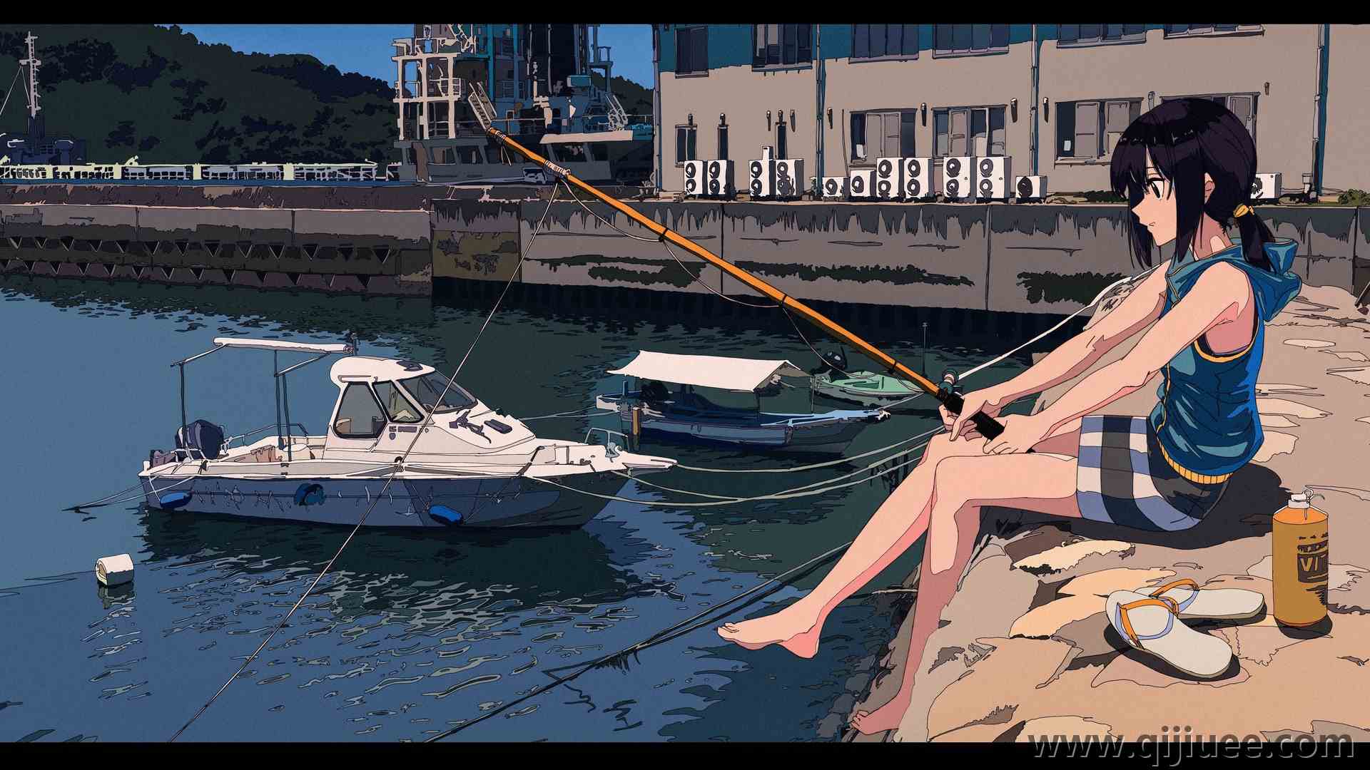 动漫 女孩 码头 水 钓鱼  电脑壁纸 4K壁纸5934 x 3090/5.13 MB-柒染云阁