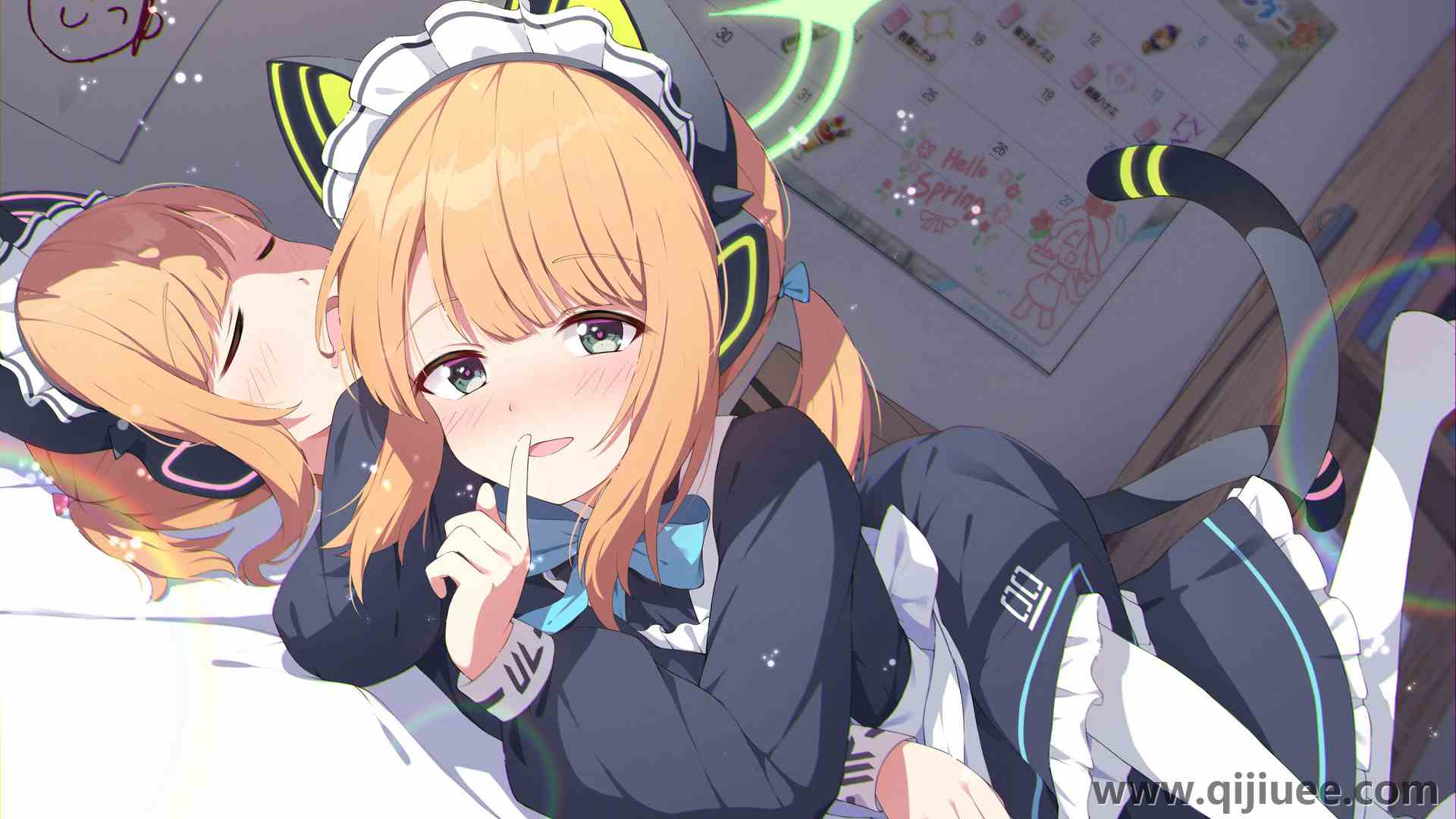 金发 猫女孩 蔚蓝档案 动漫 女孩 女仆装 女仆 脸红 猫耳朵 兽耳 电脑壁纸 4K壁纸3923 x 2480/1.94 MB-柒染云阁
