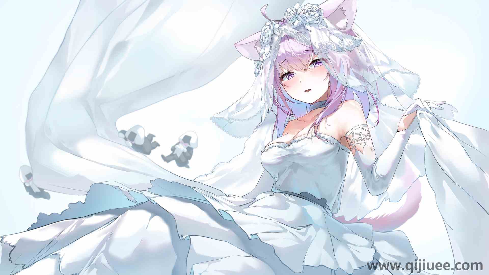 猫女孩 紫色 头发 动漫  女孩 虚拟 婚纱 新娘 紫色 眼睛  电脑壁纸 4K壁纸4093 x 2489/1.14 MB-柒染云阁