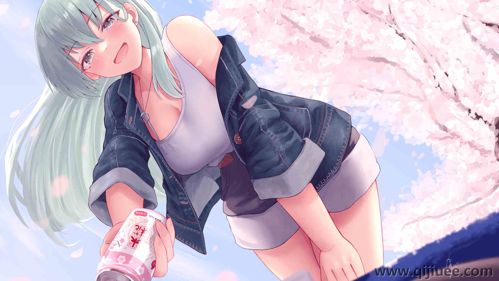 长发 绿色 头发 动漫 女孩 樱花  电脑壁纸 4K壁纸5182 x 3624/9.41 MB-柒染云阁