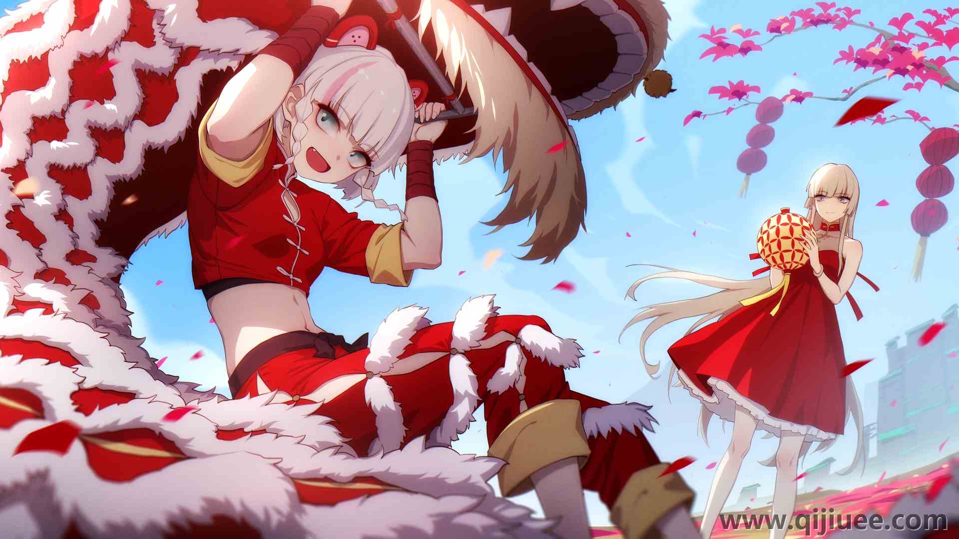 角色 金发 动漫 女孩 龙 简单背景 银发 红色 绘画 电脑壁纸 4K壁纸5926 x 2500/8.23 MB-柒染云阁