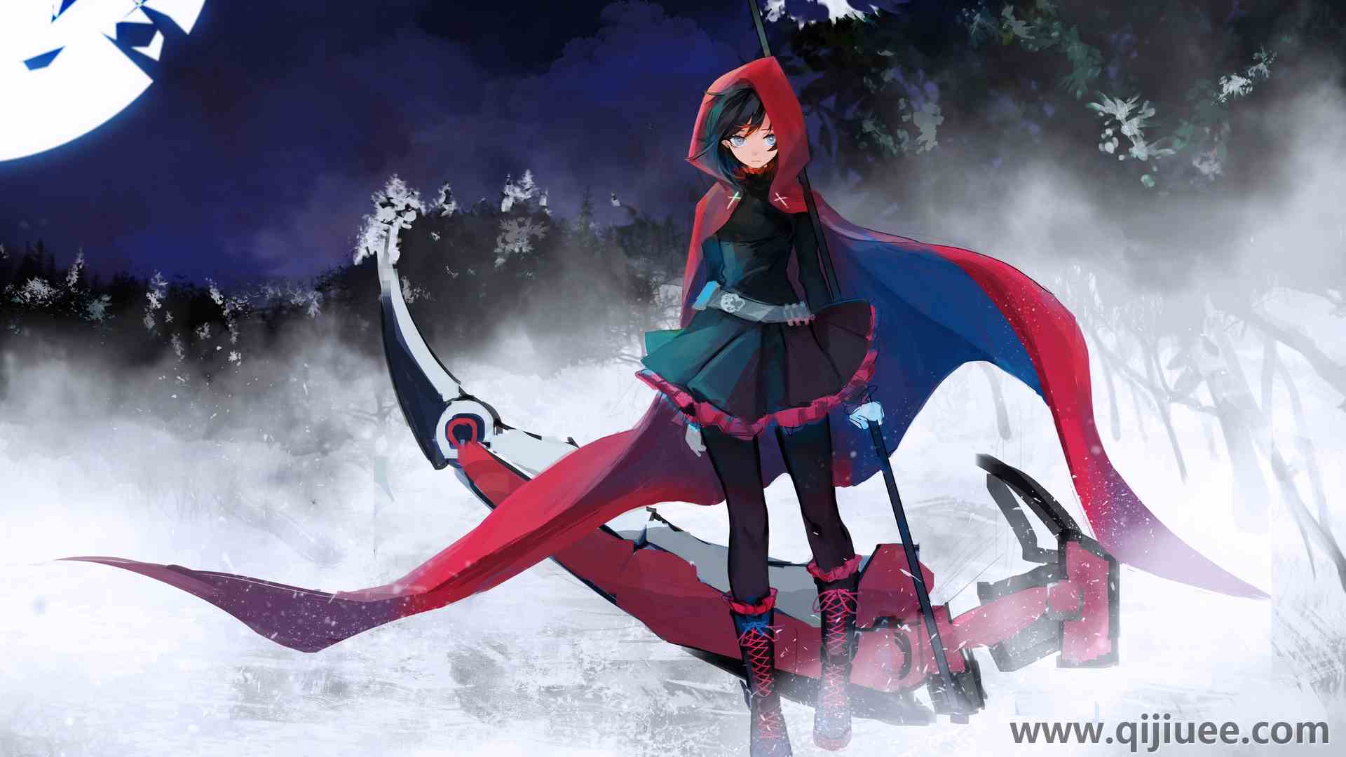 月亮 薄雾  动漫 女孩 森林 奇幻 武器 兜帽 斗篷   电脑壁纸 4K壁纸3840 x 2160/3.16 MB-柒染云阁