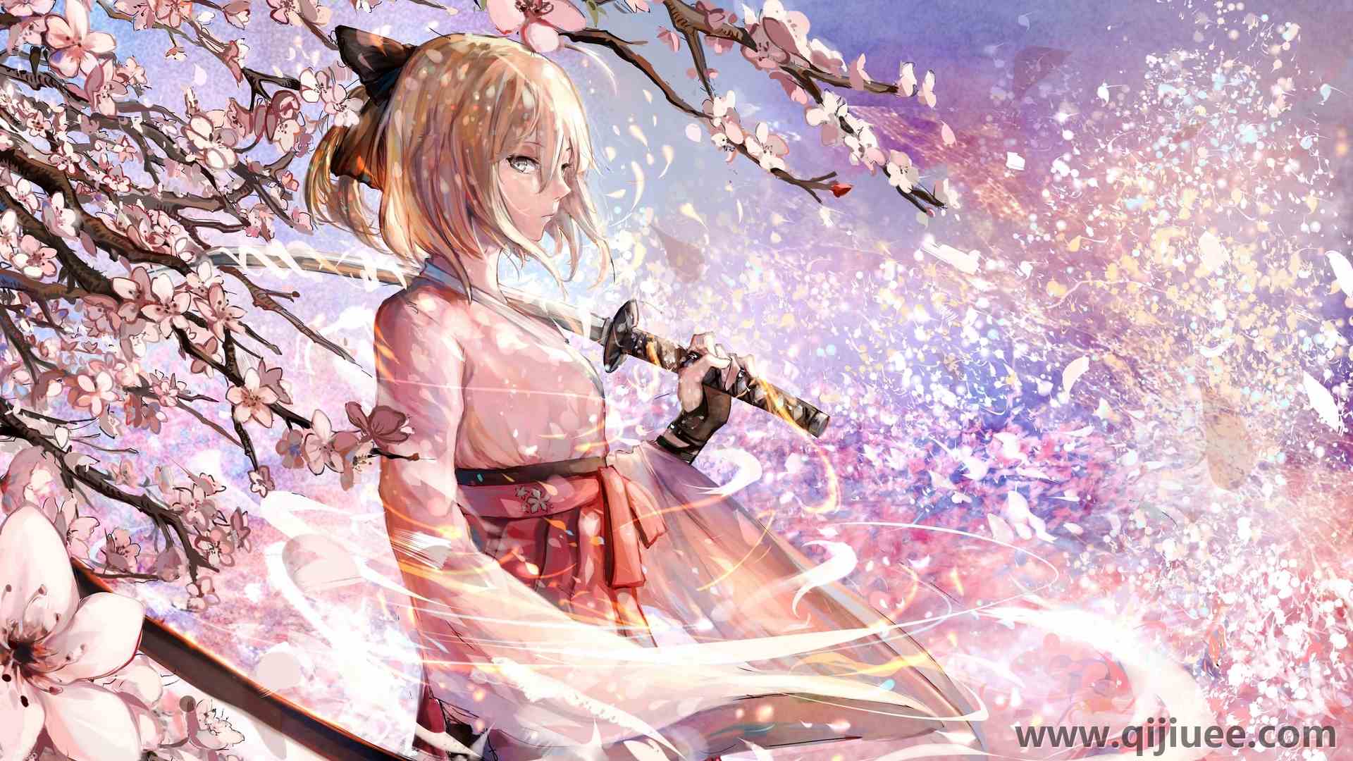 女人 动漫  女孩 命运 服装 武士 樱花  电脑壁纸 4K壁纸3840 x 2160/4.1 MB-柒染云阁